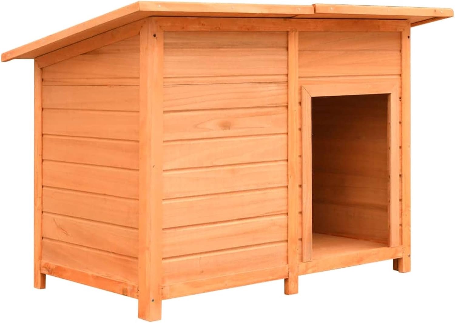 Hondenbed van grenenhout en vurenhout, voor buiten, waterdicht, licht, 120 x 77 x 86 cm, bruin en groen, Hondenhuis