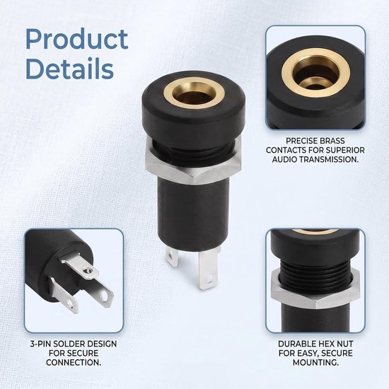 5 stuks stereo-jackstekkers 3,5 mm, stereo-stekker met stereo-moer PJ-392A om te solderen, 3-polige audio-aansluitingen van nylon met vernikkeld contacten voor reparatie van hoofdtelefoon microfoon — afbeelding 5