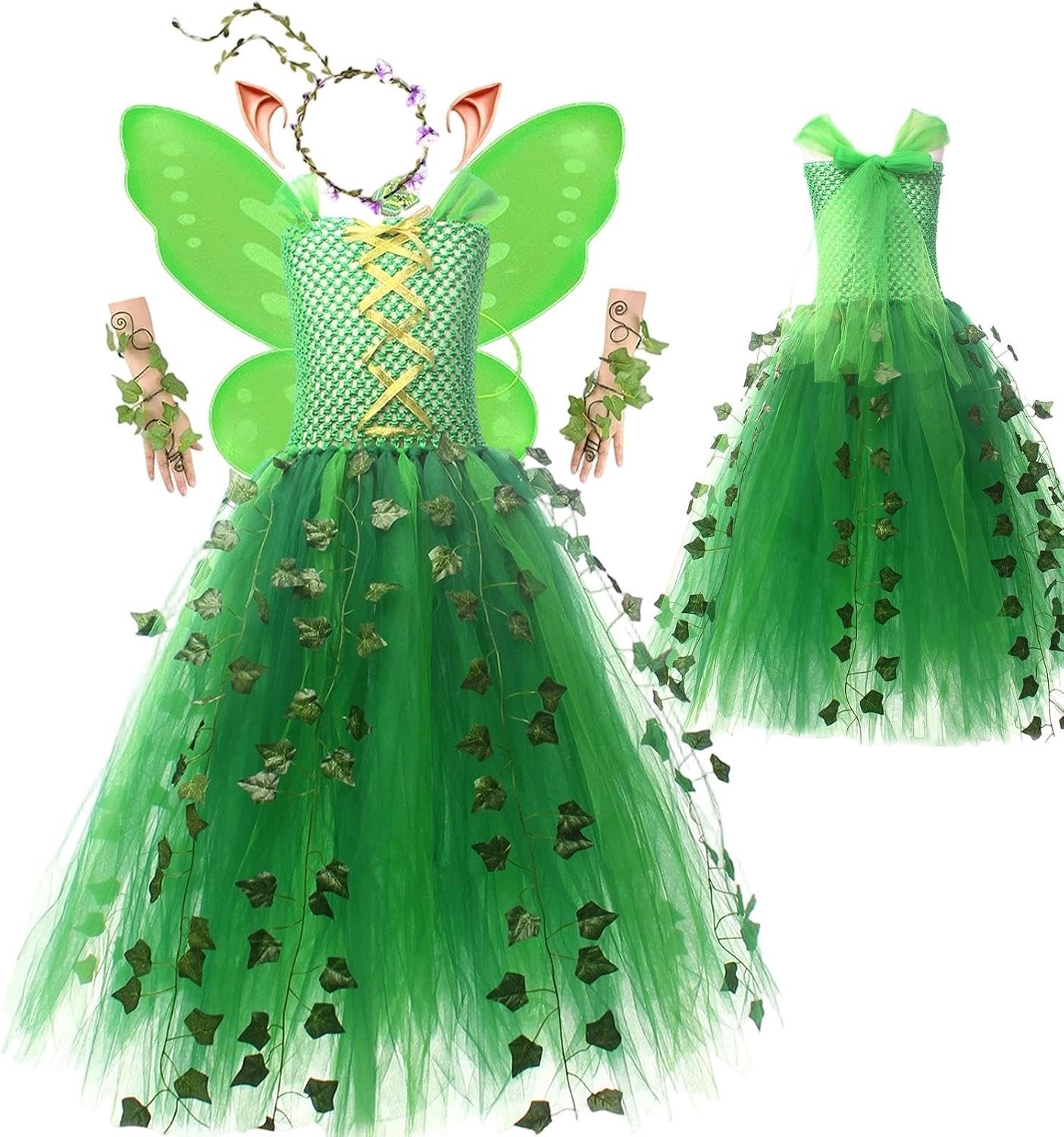 Fee Kostuumset voor Meisjes Verjaardags Cosplay Outfit met Vleugels