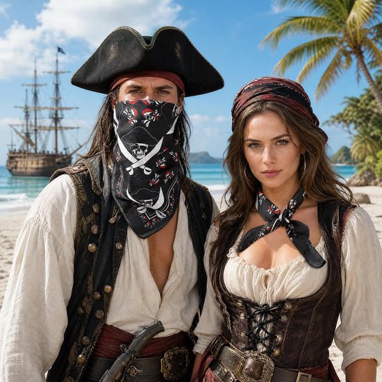 16 stuks piraten-bandana, doodshoofd, hoofddoek, halsdoek, zwart, heren en — afbeelding 3