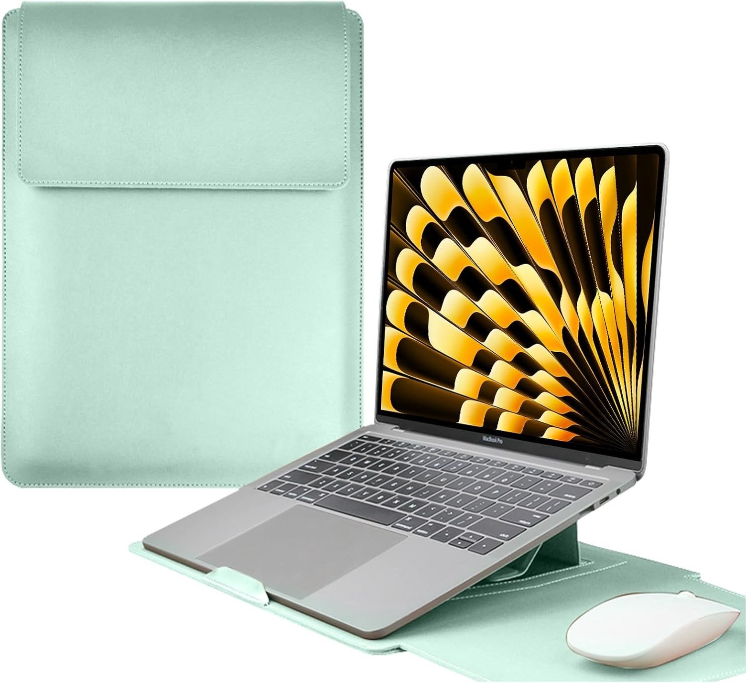 Laptop Sleeve 15-16 Inch met Houder voor MacBook, Dell, Lenovo, HP, Asus en Acer - Lichtgroen, Bescherming en Stijl voor Jouw Laptop