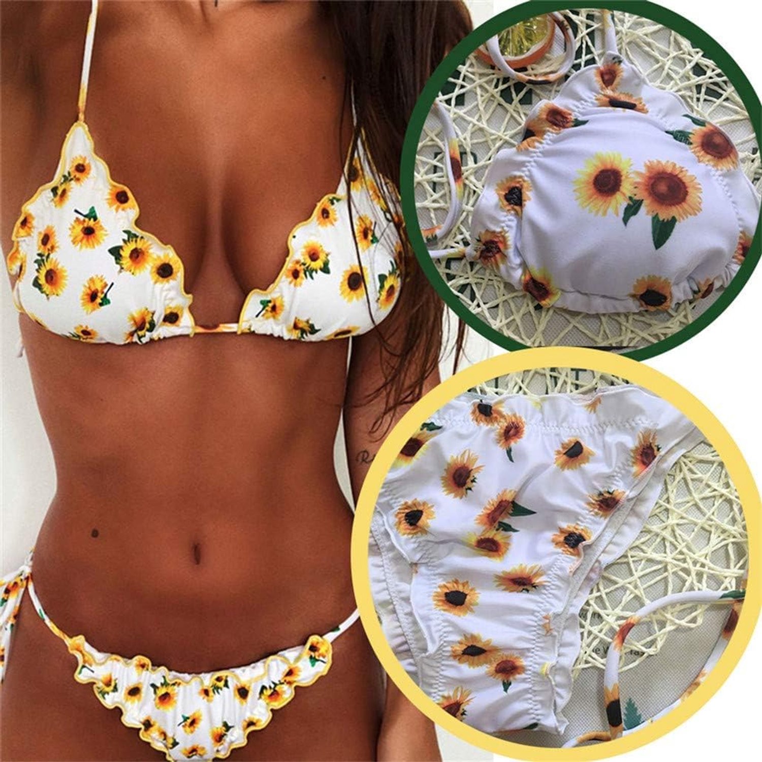 Yutdeng Bikini voor dames, push-up, verstelbaar, crossover, push-up, badmode, tweedelige triangelprint, lage taille, strandkleding, gebonden zwemshorts, badstrand, wit, XL