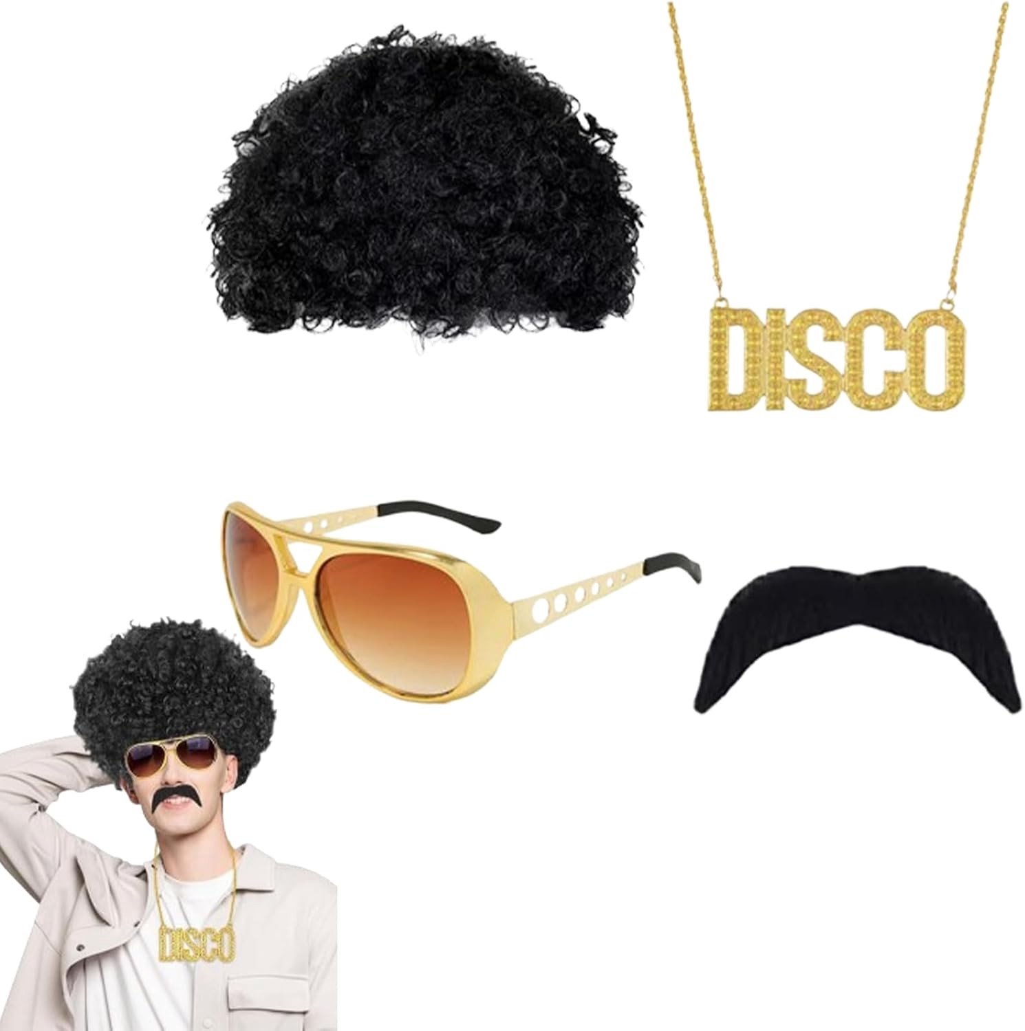Retro Hippie Accessoires Set voor Verkleedfeest - 70s 80s Kostuum, Perücke, Cosplay en Halloween Decoratie