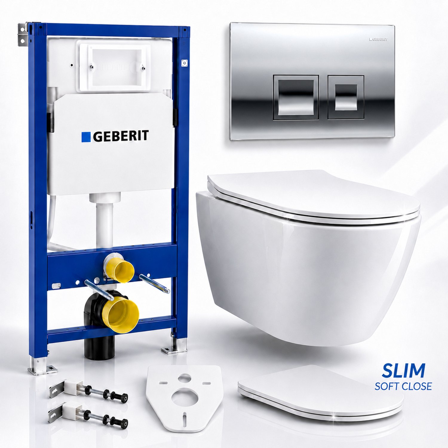 Badland toiletset - Geberit Duofix Basic Delta - ROLO wit - Delta25 rechthoekig chroom - 115135215