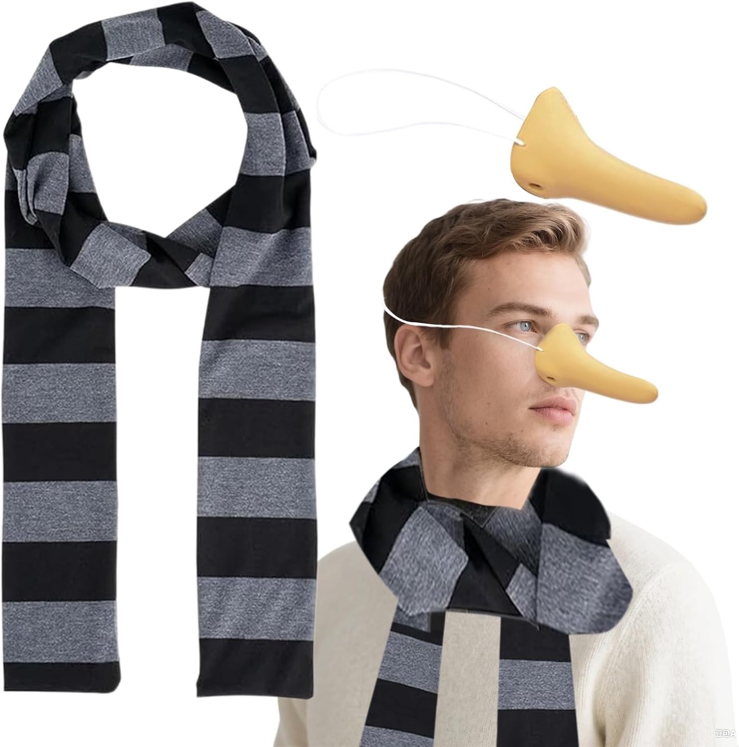 Zwarte en Grijze Sjaal met Neus Bait voor Halloween Kostuum en Cosplay Feestaccessoires - 2 Stuks