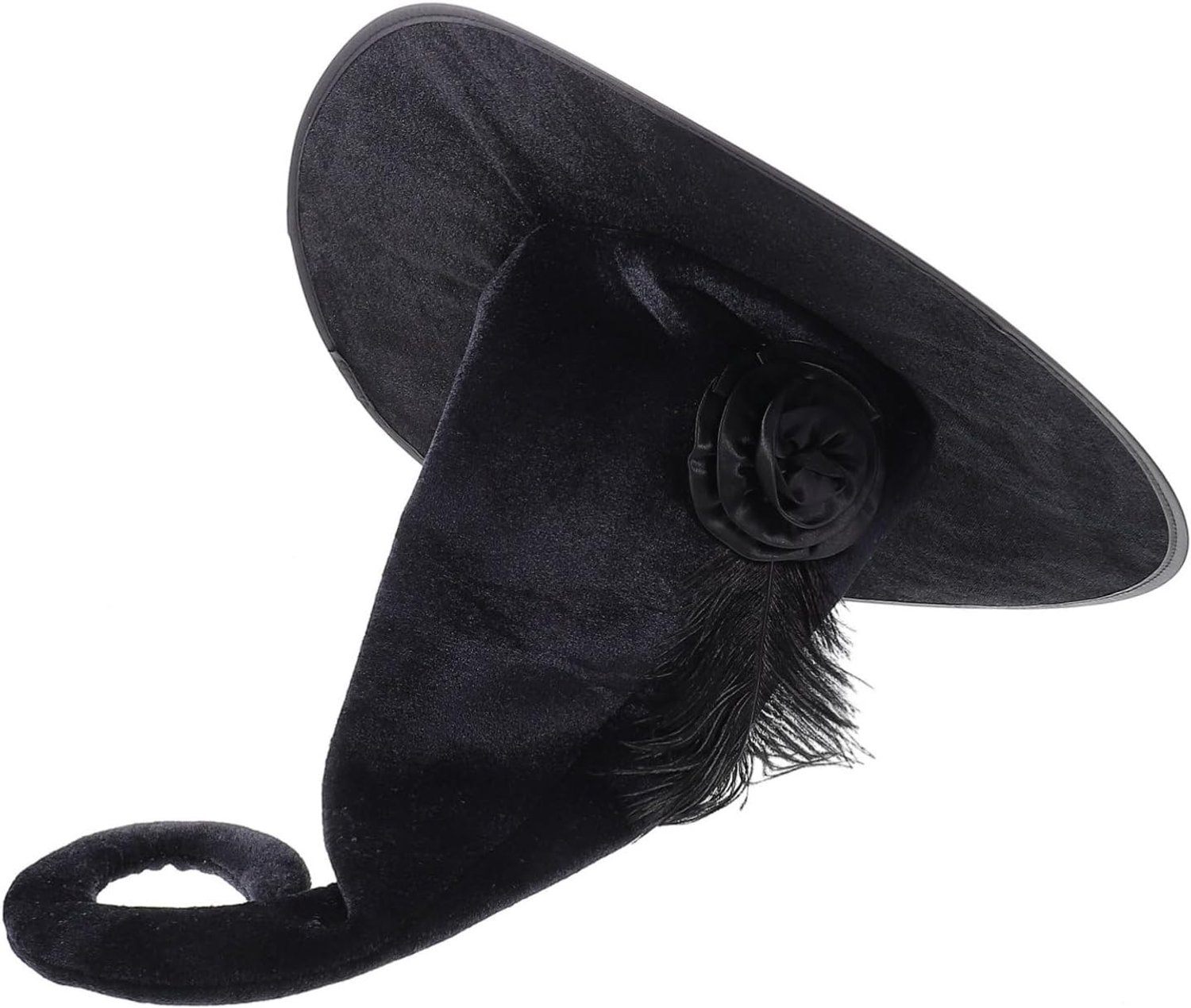 Zwarte Fluwelen Heksenhoed met Rozenbloem Universele voor Halloween Verkleedfeest Cosplay Uniek Ontwerp Vrouwelijke Sierlijke Uitstraling