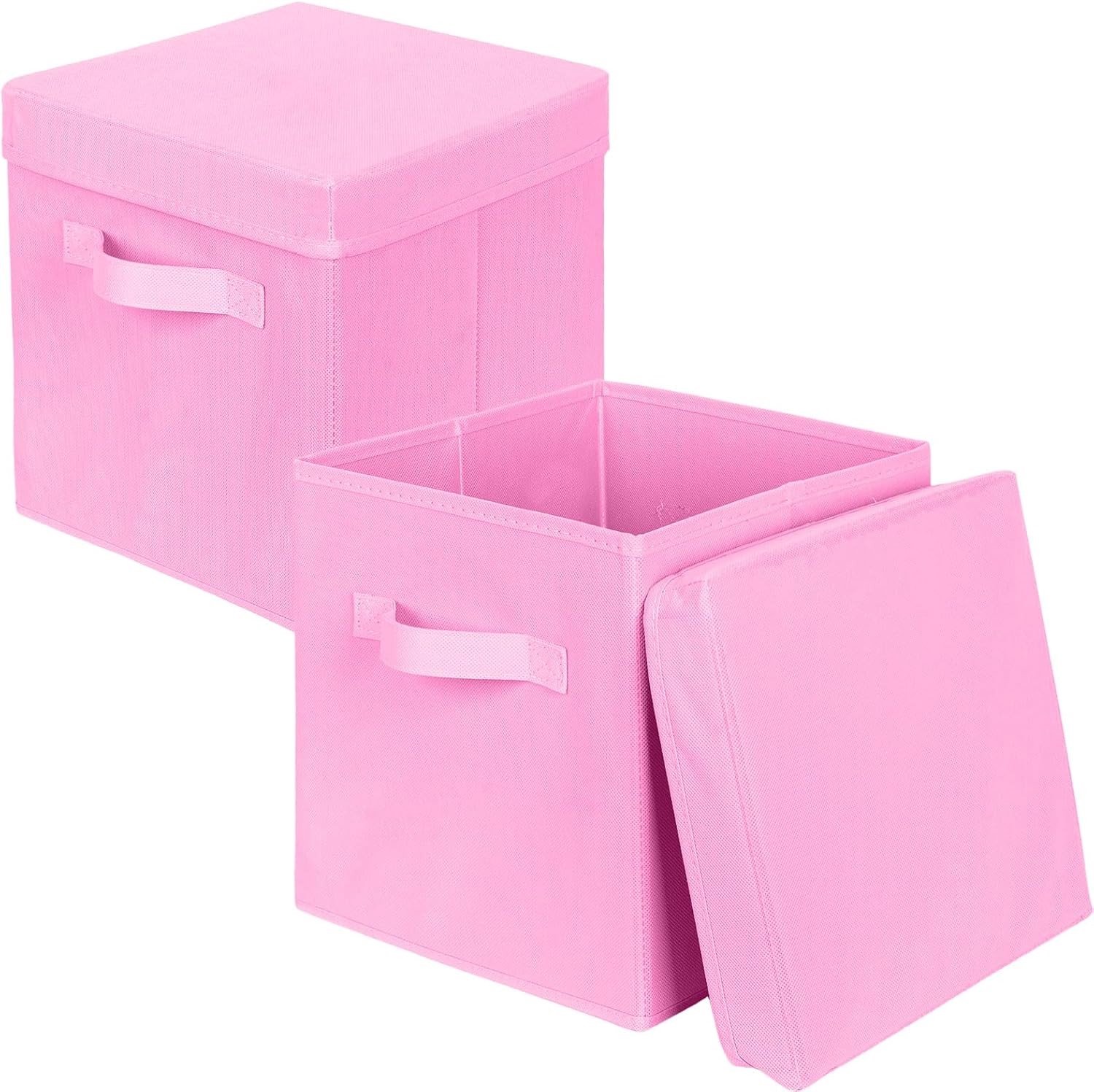 Opvouwbare Opbergdozen Set van 2, Stoffen Opbergcubes met Deksel voor Kleding, Speelgoed en Organisatie, 27 x 27 x 28 cm, Roze