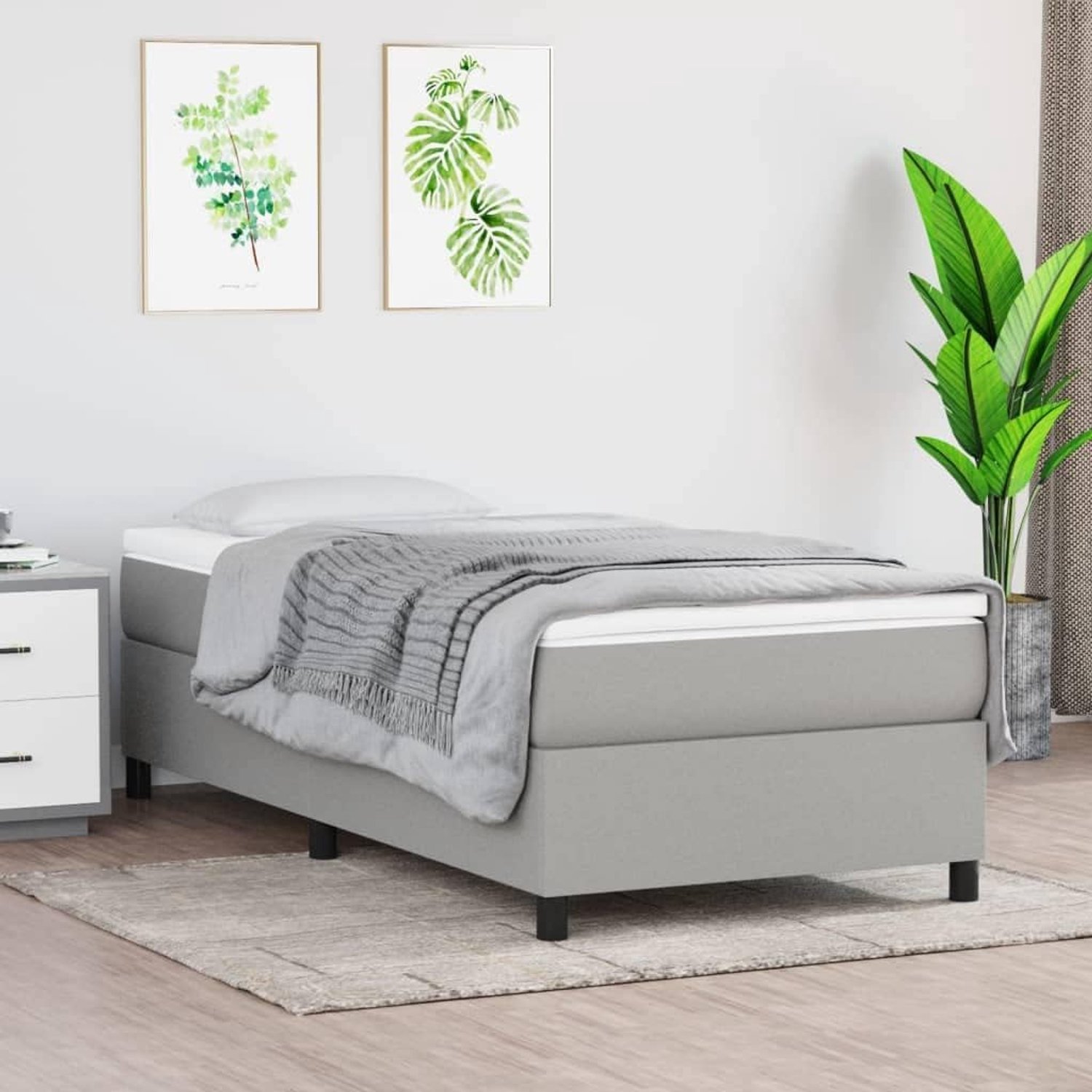 Ademend duurzaam stof boxspring met pocketvering matras 80x200 lichtgrijs
