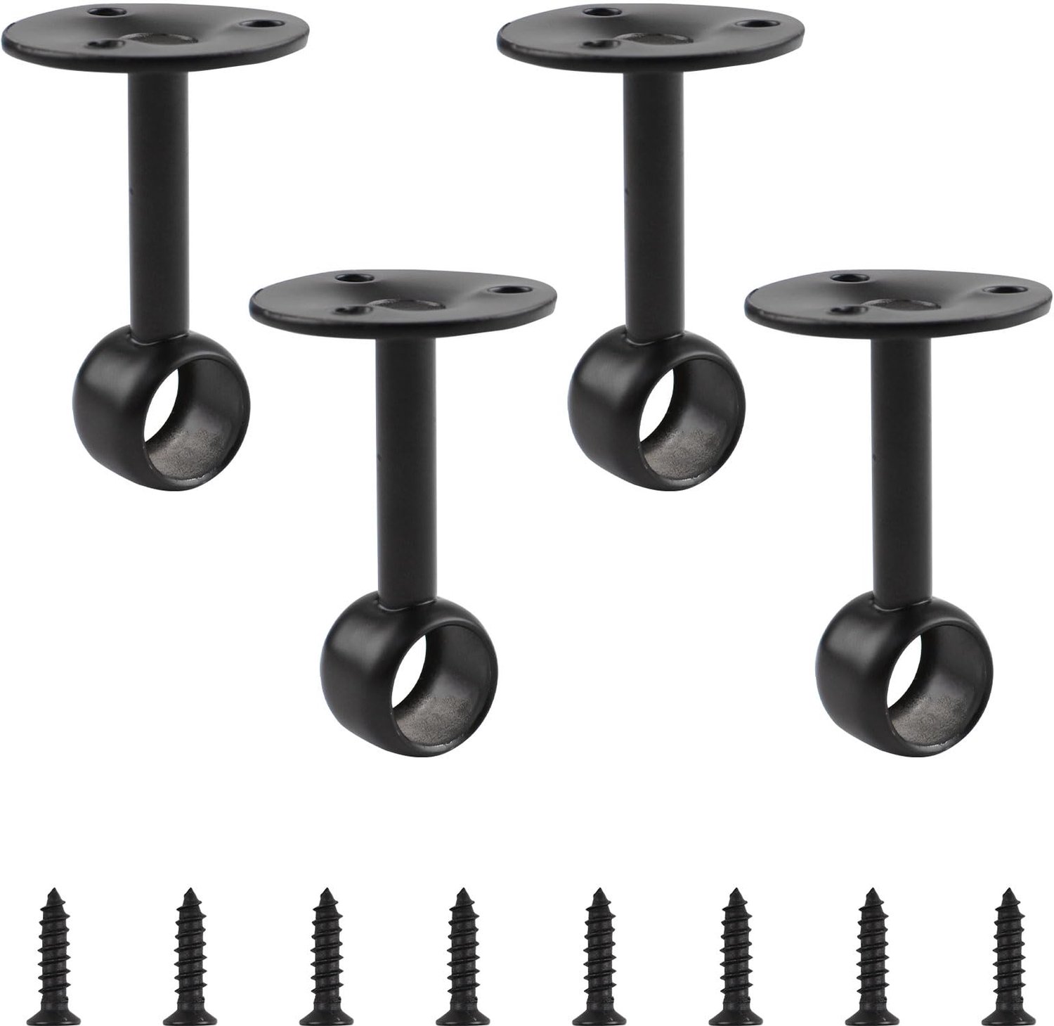 INCREWAY 4 stuks gordijnroedes voor plafond, robuust, plafondbevestiging voor 16 mm stangen, zwart