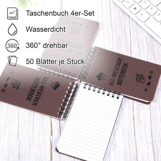 Write in the Rain, 4 stuks waterdicht notitieboek, veldnotities, pocket notebook voor outdoor-avonturen, regendagistraties en veldwerk (bruin) — afbeelding 3