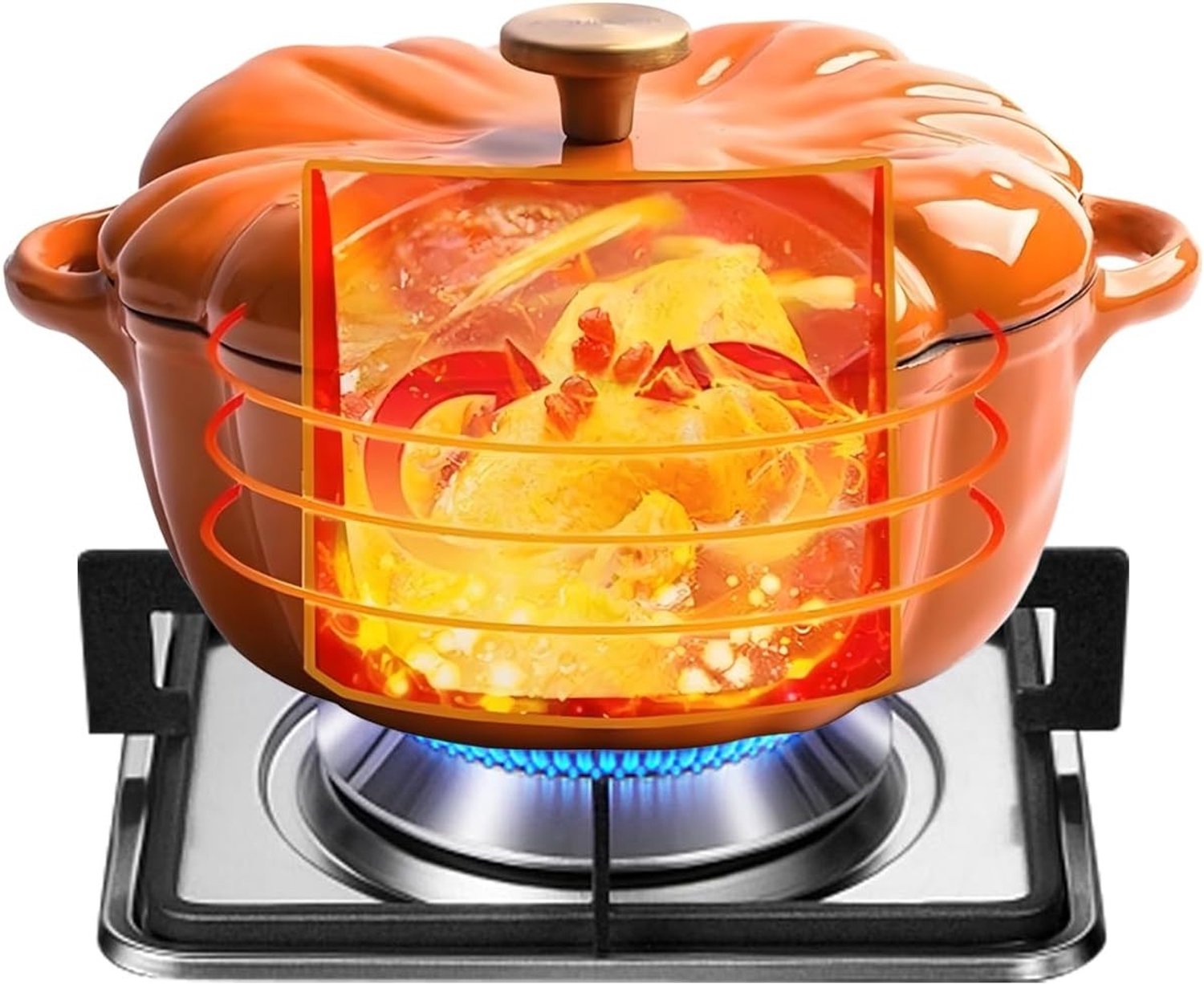 Gietijzeren Soeppan - Geglazuurd Gietijzer - Pompoendecoratie - Voor Fornuis en Oven - Voor Koken en Bakken