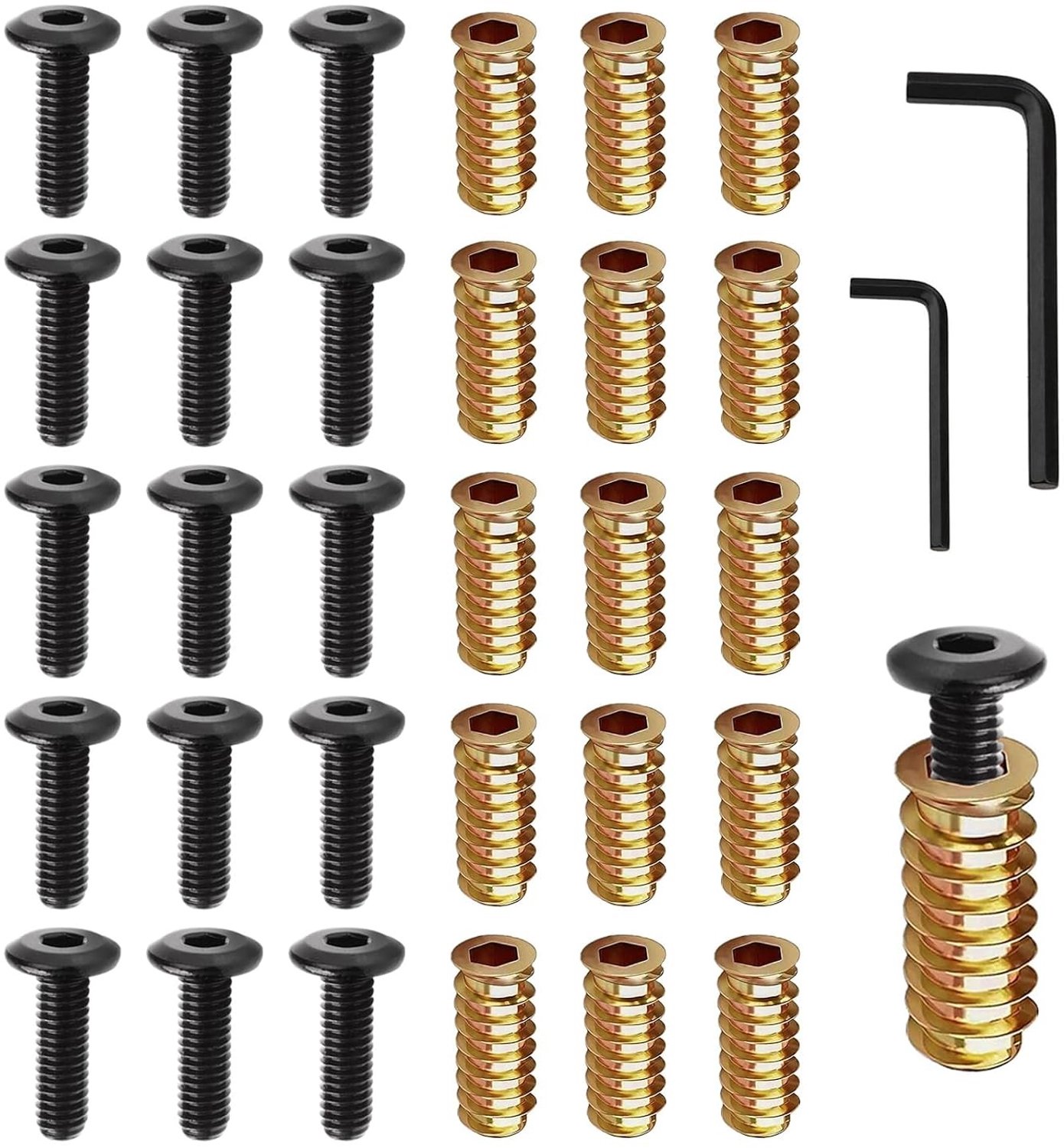 Set van 20 Houten Moeren M8 x 25 RVS Platte Schroeven en M8 x 25 Draadmoeren met 2 Inbussleutels voor Houten Meubels en Klussen