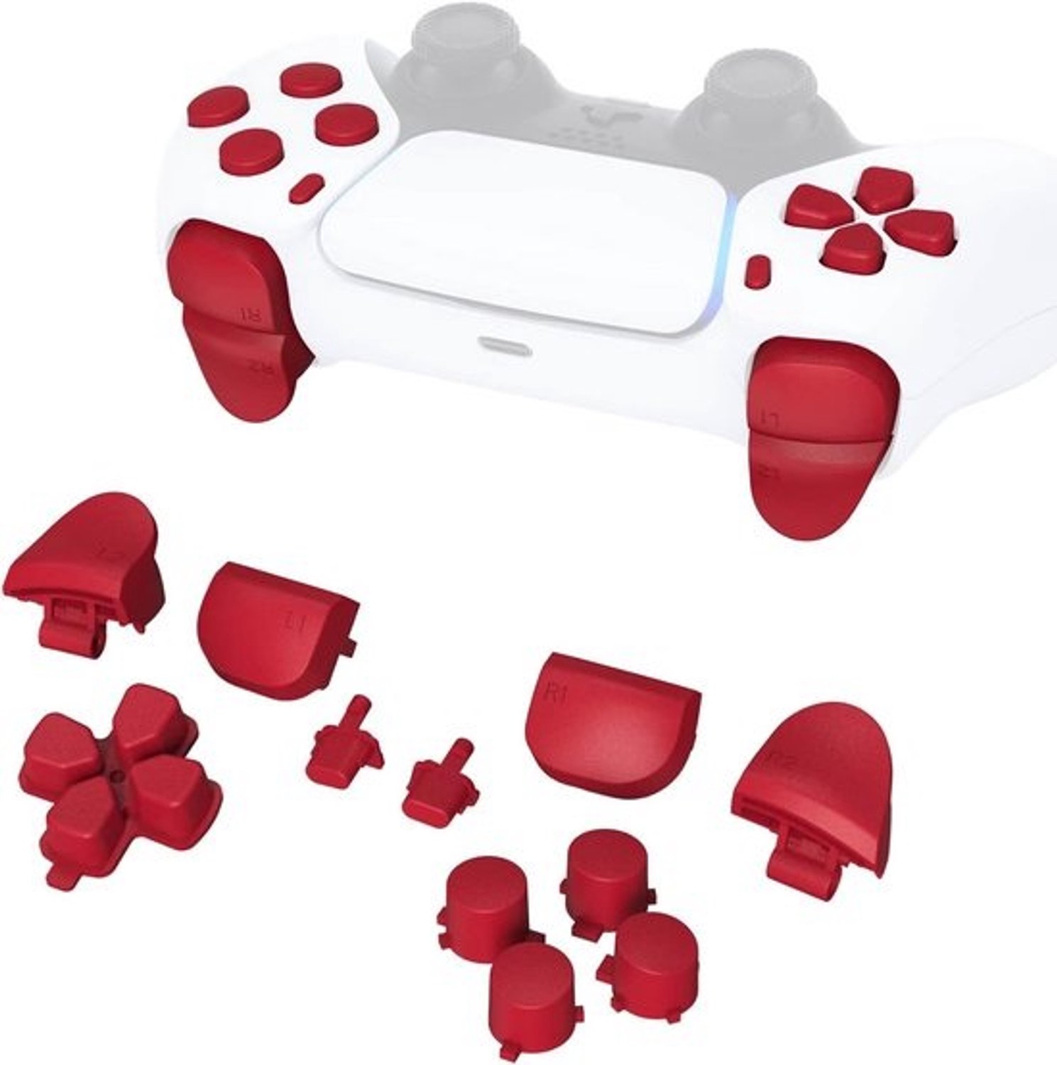 Vervangende knoppenset voor PS5-gamepadcontroller - Complete reparatiekit - Felrood
