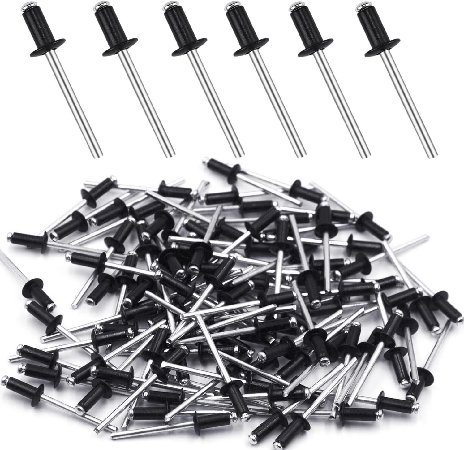 Aluminium Blindnieten Set van 100 Stuks, 4.8 mm x 10 mm, Grote Kop, Zwart, Dome Rivets voor Diverse Toepassingen