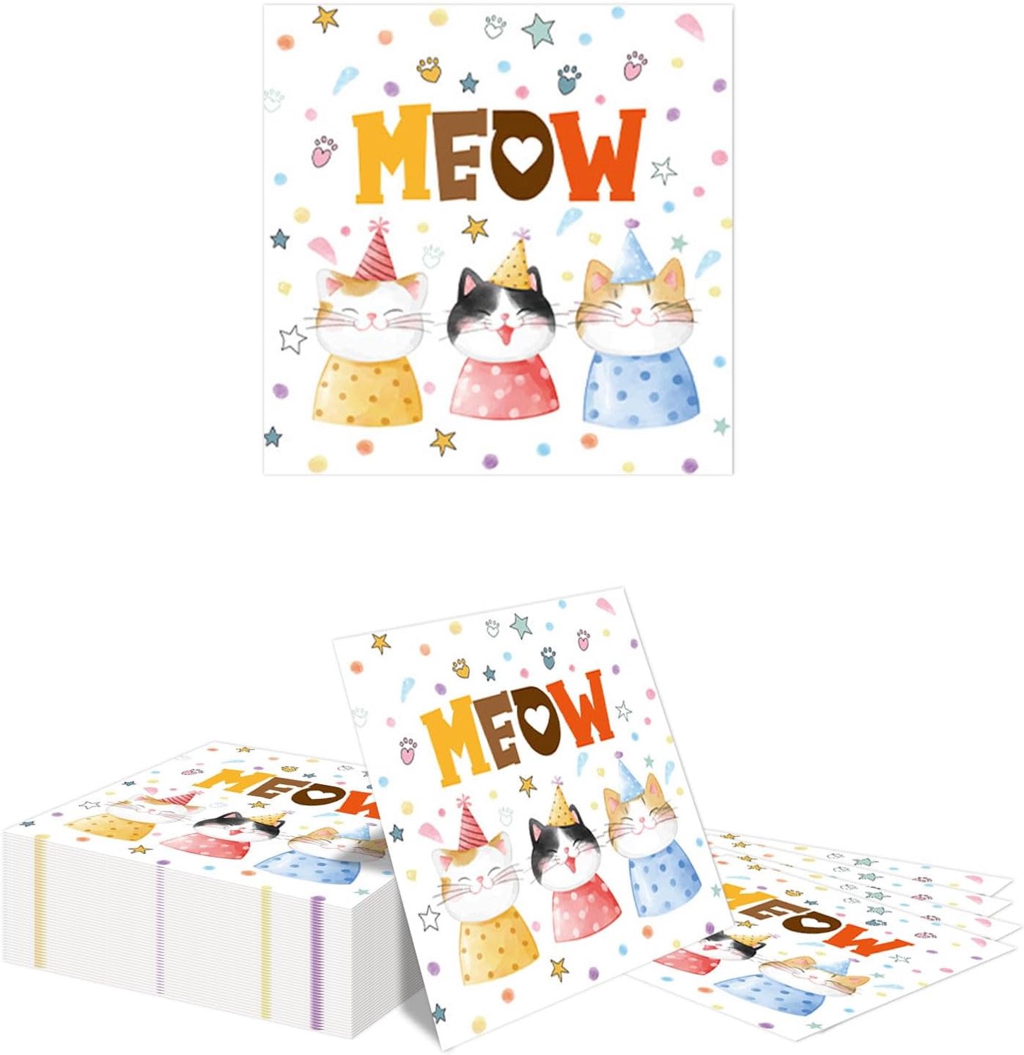 Kotkiddy 40Pcs Cat Birthday Napkins Cats Table Decoration Napkins for Kids Cats Theme Party Birthday Table Decoration - ShopVlot