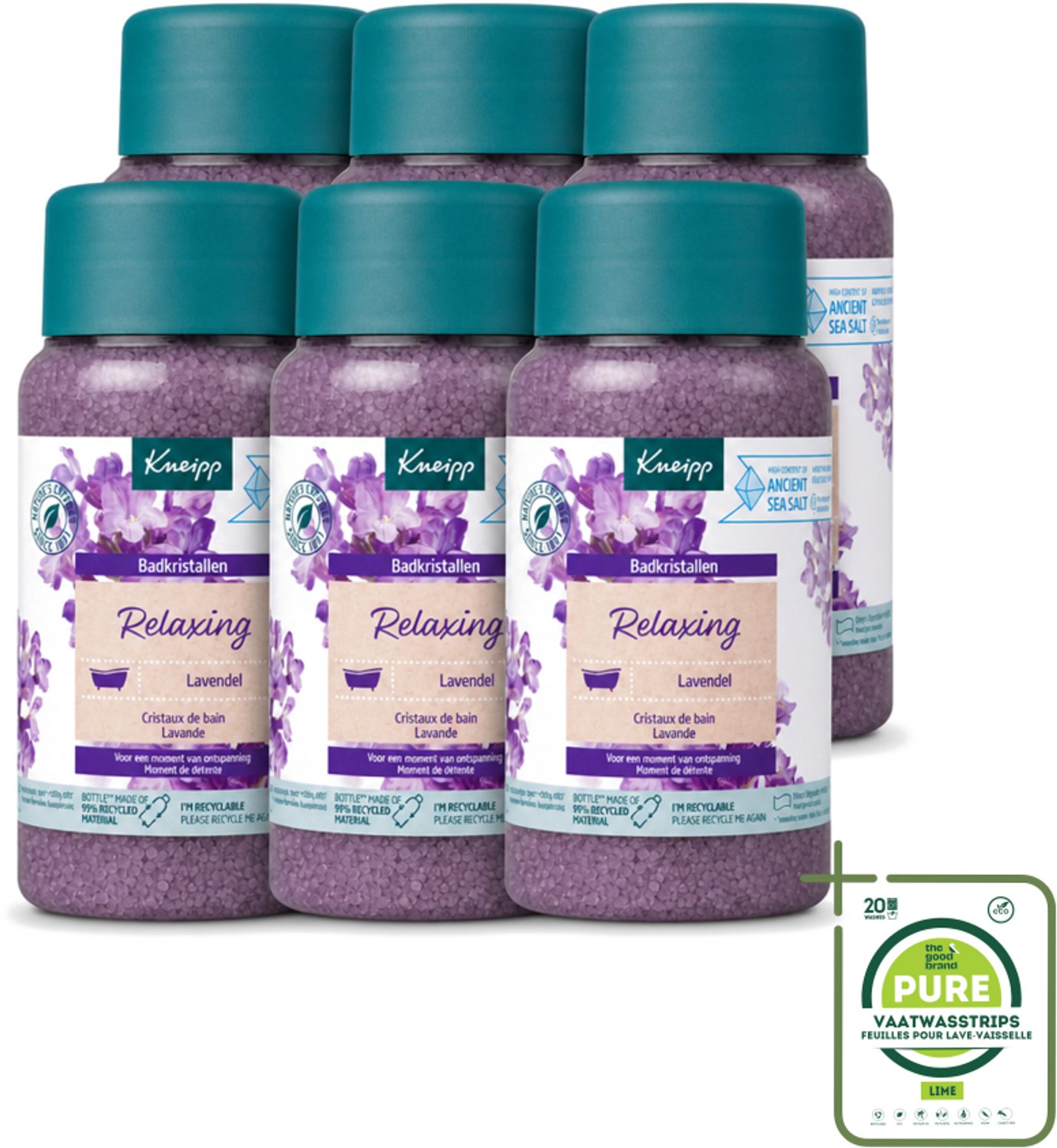 6 x Kneipp - Badzout - Badkristallen - Lavendel - 600 g - Grootverpakking - Vaatwasstrips - Badkristallen - Ontspanning - Lavendel - Thermaal Zout - Natuurlijke Badkristallen