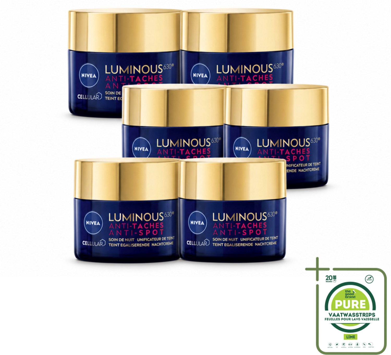 6 x NIVEA - Nachtcrème - CELLular LUMINOUS630 Tegen Vlekken - Egaliserend - Tegen pigmentvlekken - Met Hyaluronzuur - 50 ml - Grootverpakking - Anti-spot Crème - Pigmentvlekken - Huidverzorging - Nachtcrème - Huidverlichting