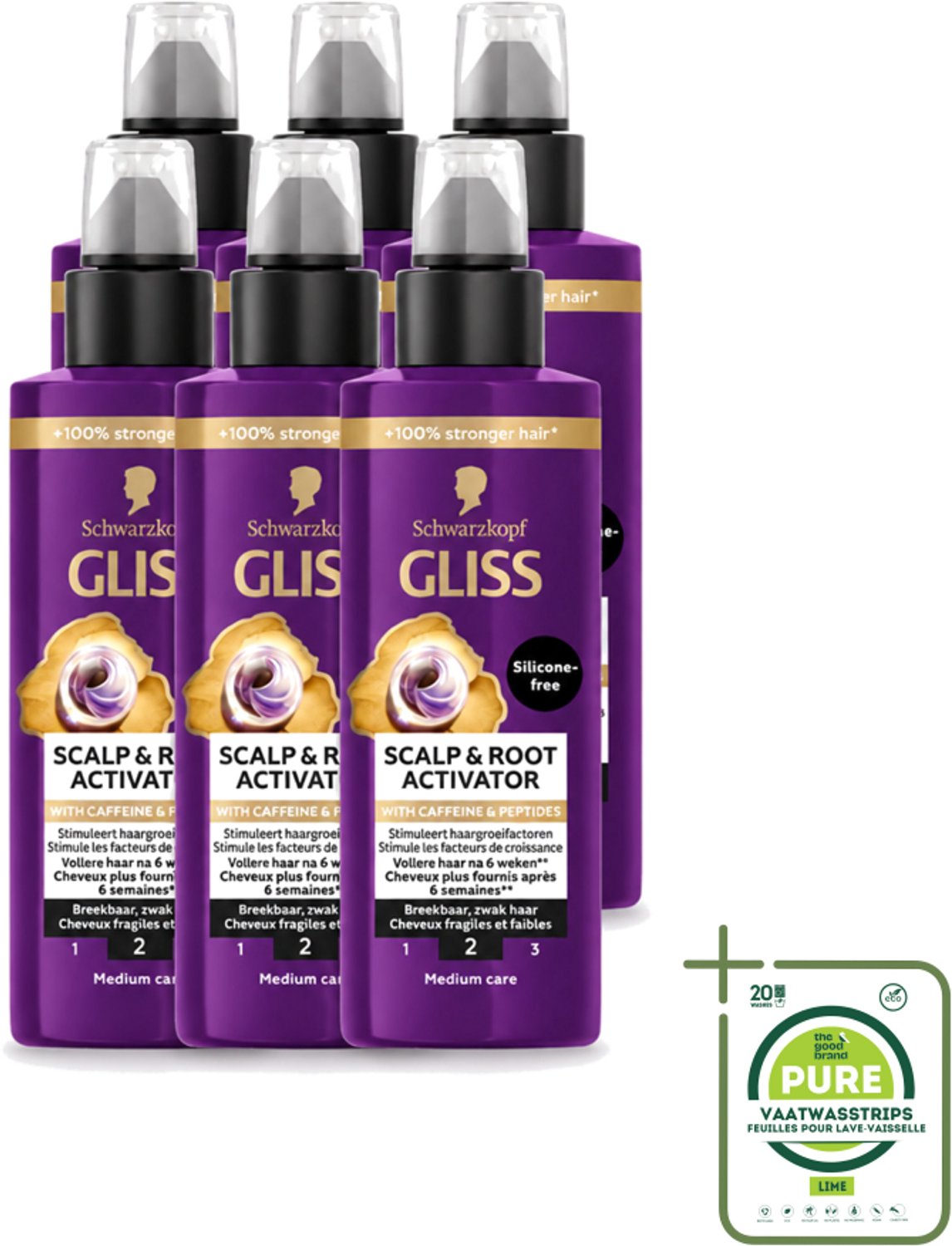 6 x Gliss - Scalp & Root Activator - Siliconenvrij - Voor Gezonde Hoofdhuid - 100 ml - Grootverpakking - Vaatwasstrips - Haargroei Activator - Haarwortel Stimuleren - Siliconenvrije Haarserum - Haarwortel Verzorging - Dun Haar Versterken
