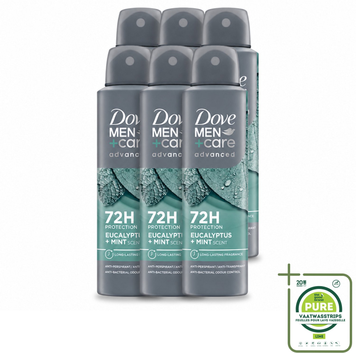 6 x Dove Men+Care Deodorant Spray - Eucalyptus & Mint - 150 ml - Grootverpakking - Zweetbestrijding - Frisheid - Okselhuid - Anti-transpirant - Eucalyptus
