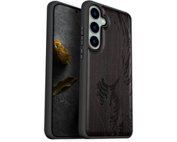 Carveit Luxury Case for Samsung Galaxy S23 FE hoesje (Hard Real Wood & Soft TPU) Compatible With Shockproof Bumper Protective Samsung S23 FE Cover (De grote golf bij Kanagawa-Donker hout)