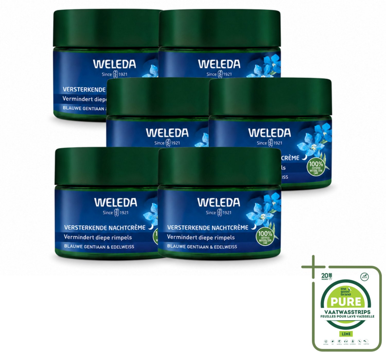 6 x WELEDA - Nachtcrème Versterkend - Blauwe Gentiaan & Edelweiss - 40 ml - Grootverpakking - Nachtcrème - Huidversterken - Collageen - Huidcontouren - Huidverzorging