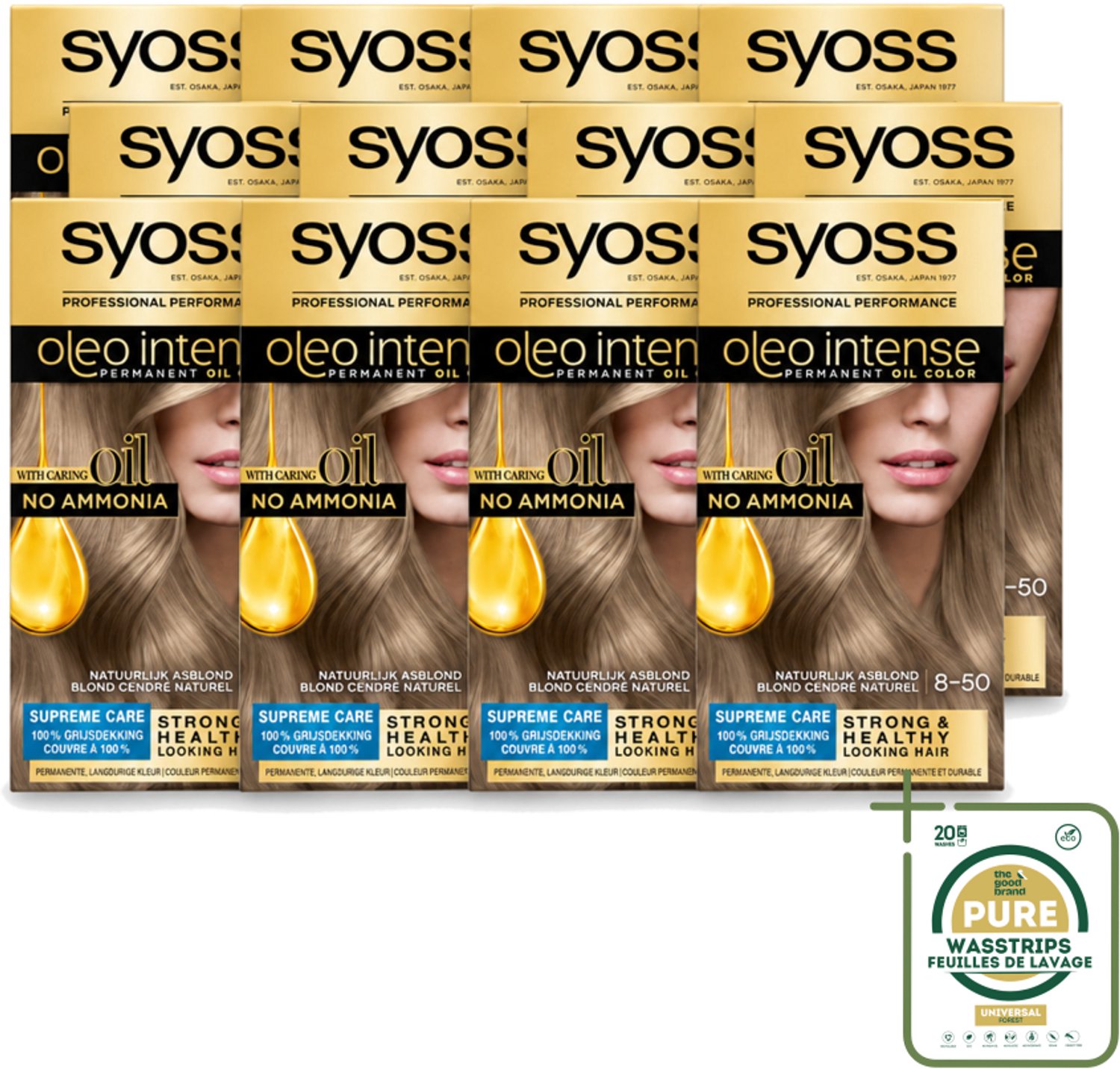 12 x SYOSS - Oleo Intense 8-50 - Haarverf - Permanente Haarkleuring - Natuurlijk Asblond - Langdurige Kleur - Wasstrips - Haarverf - Permanente Haarkleuring - Olieformule - Grijsdekking - Haarverf Zonder Ammoniak