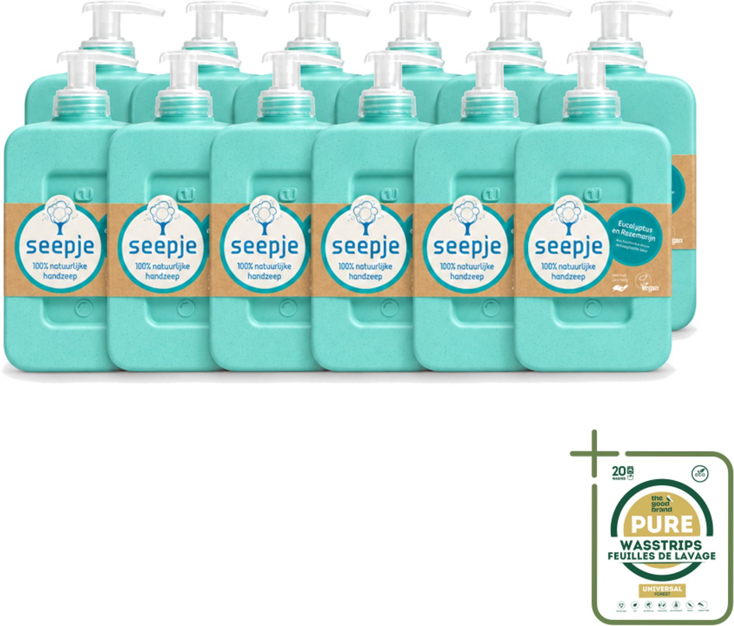 12 x Seepje - Handzeep - Eucalyptus met Rozemarijn - 300 ml - Antiseptische Geur - Wasstrips - Handzeep Eucalyptus - Handzeep Met Rozemarijn - Natuurlijke Handzeep - Antiseptische Handzeep - Handzeep Voor Gevoelige Huid