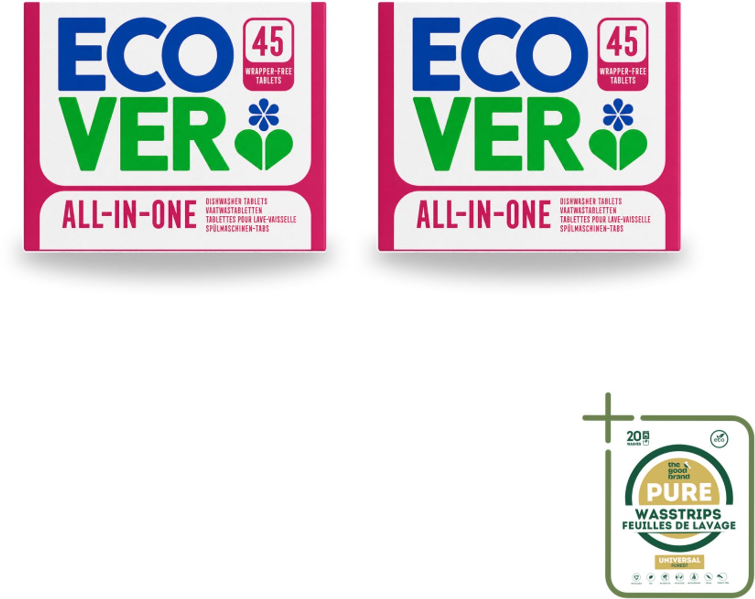 2 x Ecover - Vaatwastabletten All-in-One - Lemon & Mandarin - 45 Tabs - Wasstrips - Vaatwasmiddel - Vaatwastablet - Citroen En Mandarijn - Duurzaam Vaatwasmiddel - Plasticvrij Vaatwasmiddel