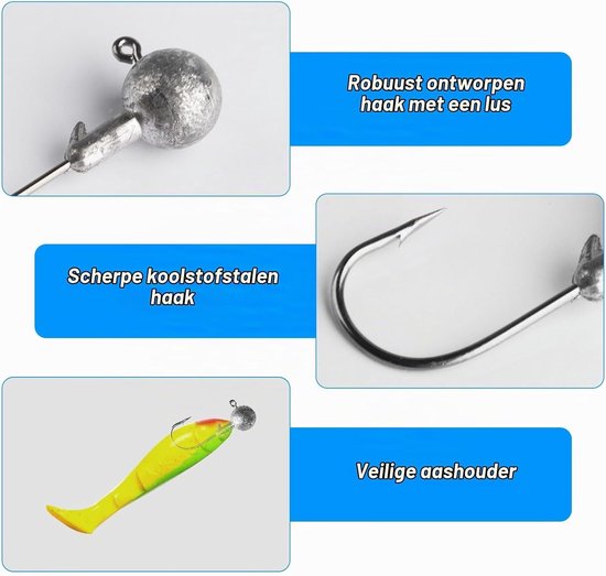 Set van 60 Kleine Jigkoppen in 7 Maten, Vissen Haken voor Zacht Aas, Vissport Accessoires voor Effectief Vissen — afbeelding 4