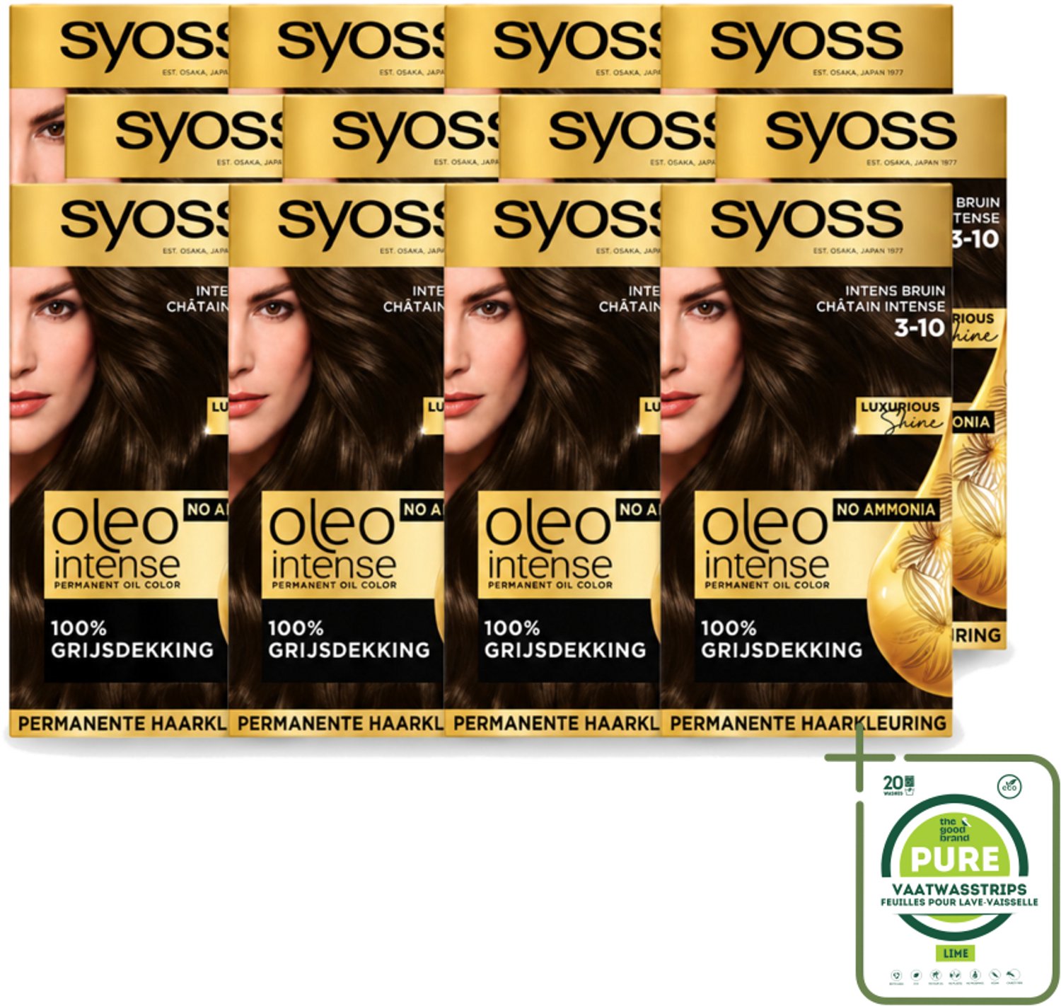12 x SYOSS - Oleo Intense 3-10 - Haarverf - Permanente Haarkleuring - Intense Bruin - Langdurige Kleur - Grootverpakking - Vaatwasstrips - Haarkleur - Olie-geactiveerde Kleur - Ammoniakvrije Haarkleuring - Grijsdekking - Intense Bruin