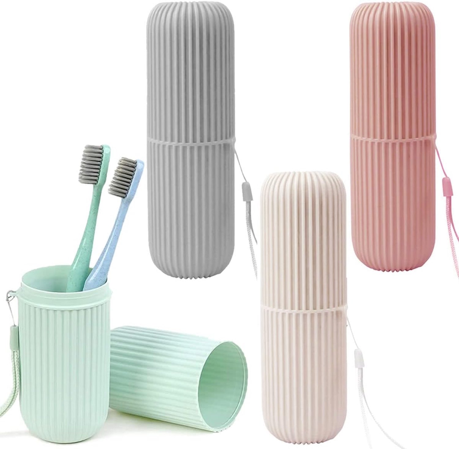 Bedekking, 4 Stuks Draagbare Tandenborstelhouder Reizen Tandenborstelhouder Organizer met Hangend Touw voor Camping Outdoor Reizen