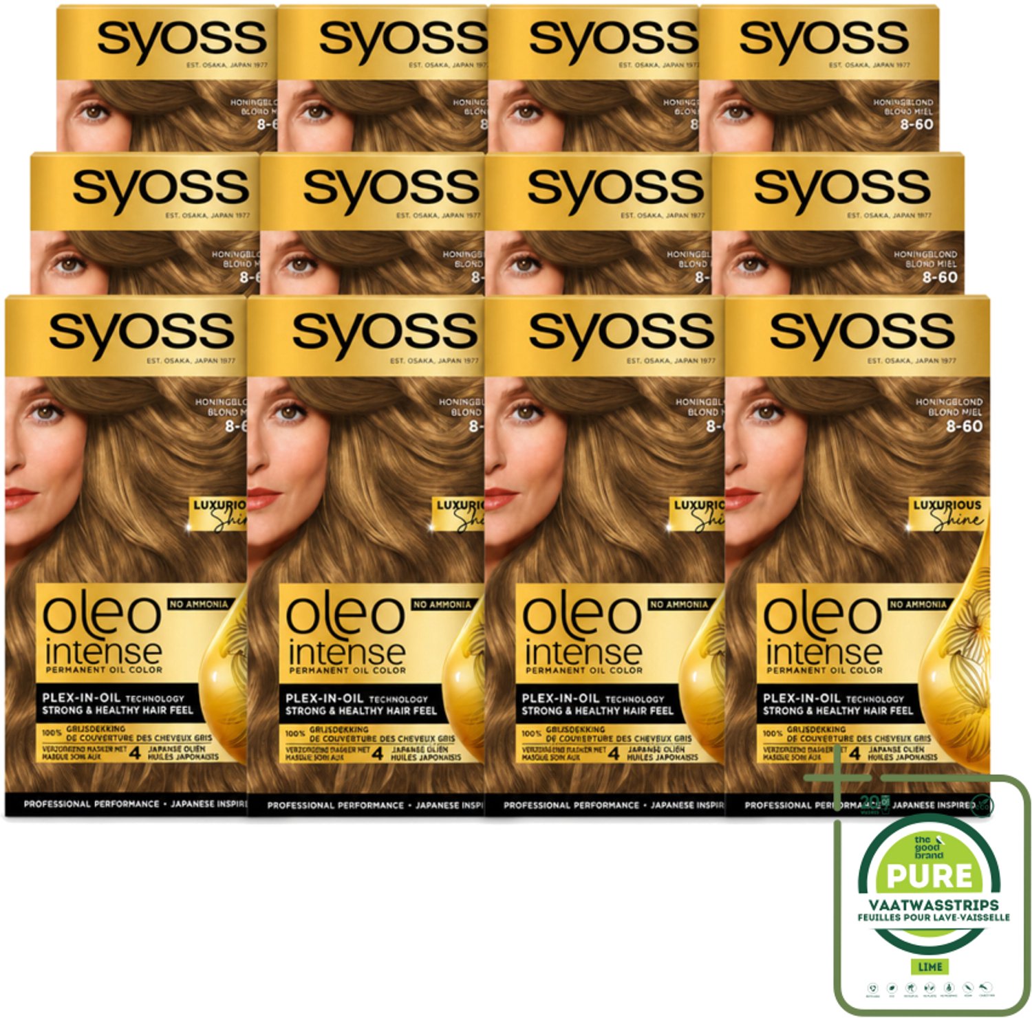 12 x SYOSS - Oleo Intense 8-60 Honing Blond - Haarverf - Zonder Ammoniak - Grijsdekking - Langdurige Kleur - Grootverpakking - Vaatwasstrips - Haarkleuring - Haarkleur - Haarverf - Haarverzorging - Olieformule
