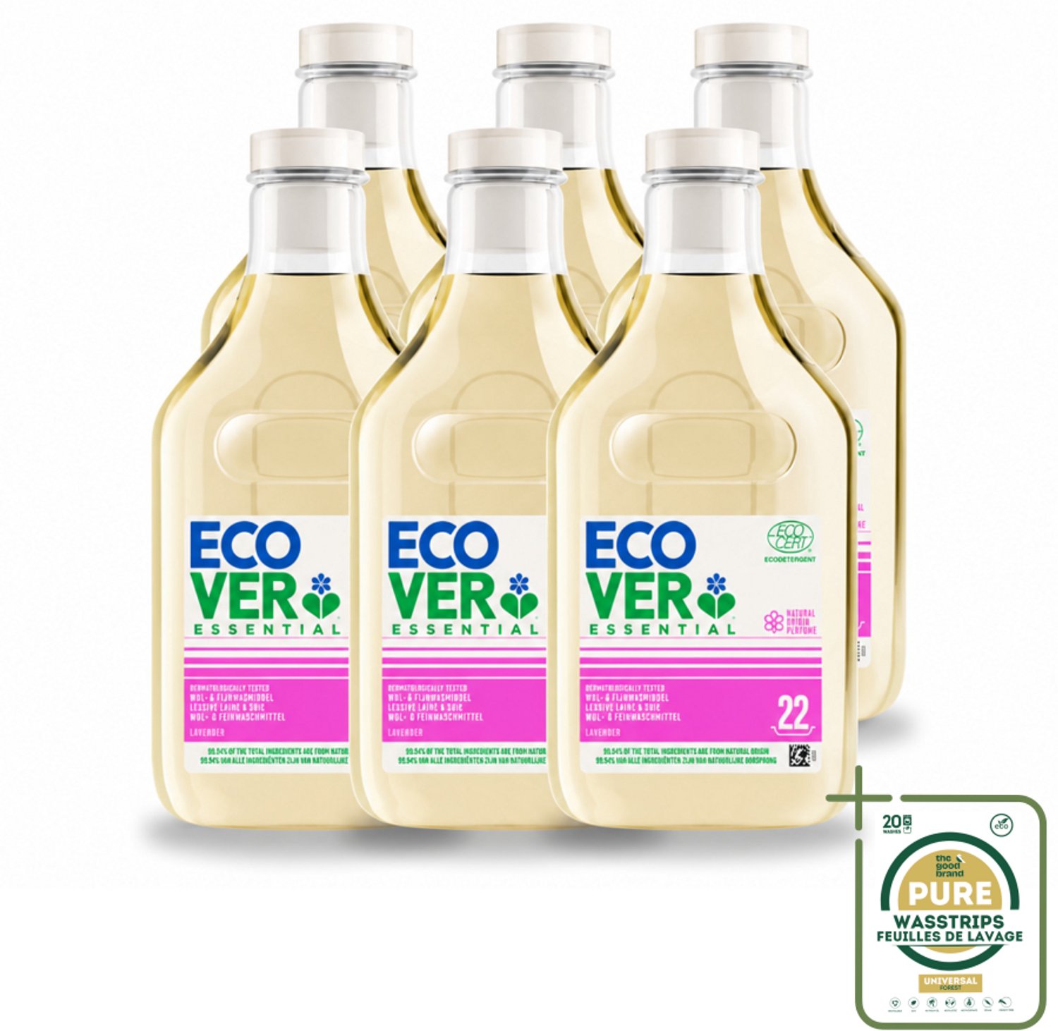 6 x Ecover - Vloeibaar wasmiddel Essential - Wol & Fijnwas - 1 liter - 22 wasbeurten - Wasstrips - Wasmiddel Wol En Fijnwas - Zachte Wasmiddel - Delicate Stoffen Wasmiddel - Natuurlijk Wasmiddel - Milieuvriendelijk Wasmiddel
