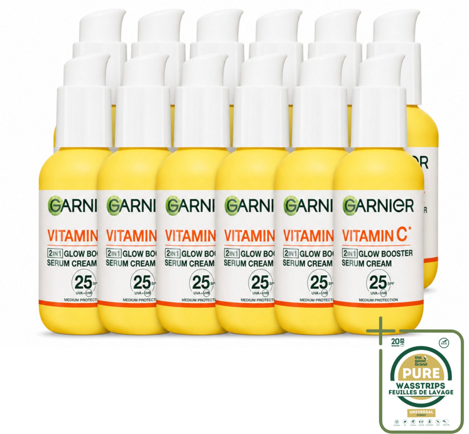 12 x Garnier - SkinActive - Serum Cream - Glow Booster - Vitamine C & SPF 25 - 50 ml - Wasstrips - Glow Booster - Vitamine C - SPF 25 - Huidverzorging - Huidbescherming