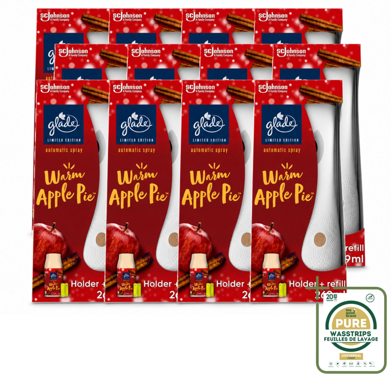 12 x Glade - Houder Automatische Spray - Warme Appeltaart Limited Edition - 269 ml - Wasstrips - Automatische Luchtverfrisser - Warme Appelgeur - Geur Van Warme Appeltaart - Huisgeur - Geur In Huis