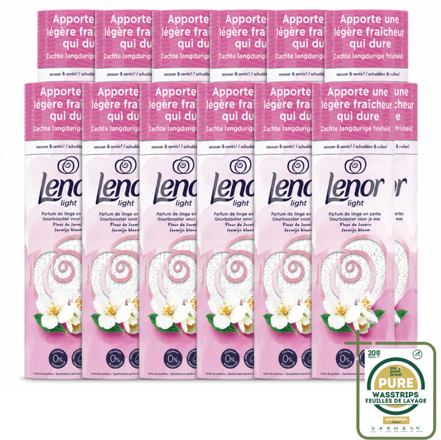 12 x Lenor Light - Geurbooster - Jasmijn - Non-Stop Frisheid - 19 Wasbeurten - Wasstrips - Geurbooster - Wasgeur - Wasgeurbooster - Wasgeurparfum - Wasgeur Voor Was