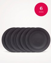 vtwonen - Pastaborden - Set van 6 - Mat Zwart - Porselein - 25,5 cm
