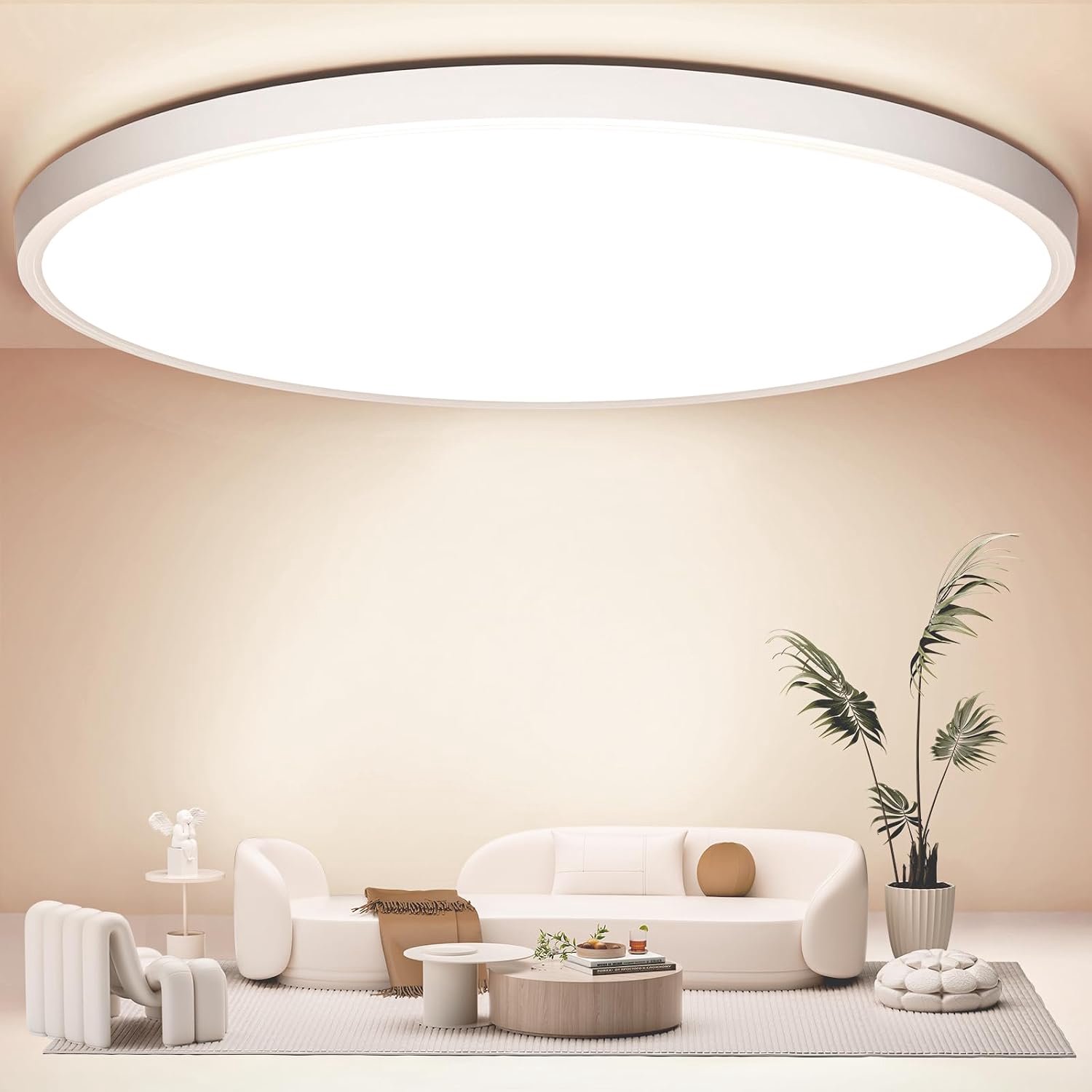 50 cm platte led-plafondlamp, 48 W, 4800 lm, 4000 K, neutraal wit, rond, voor woonkamer, ultradun, 2,4 cm, voor keuken, slaapkamer, badkamer, kinderkamer, hal, modern, IP44