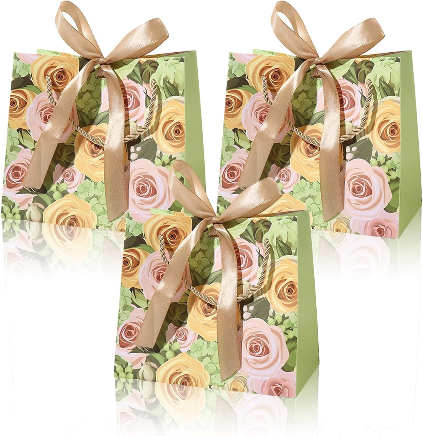 Luxe Verjaardagscadeauzakken met Rozen, 25x12x20cm, Groene Party Favor Zakken voor Meisjes en Douche Decoraties