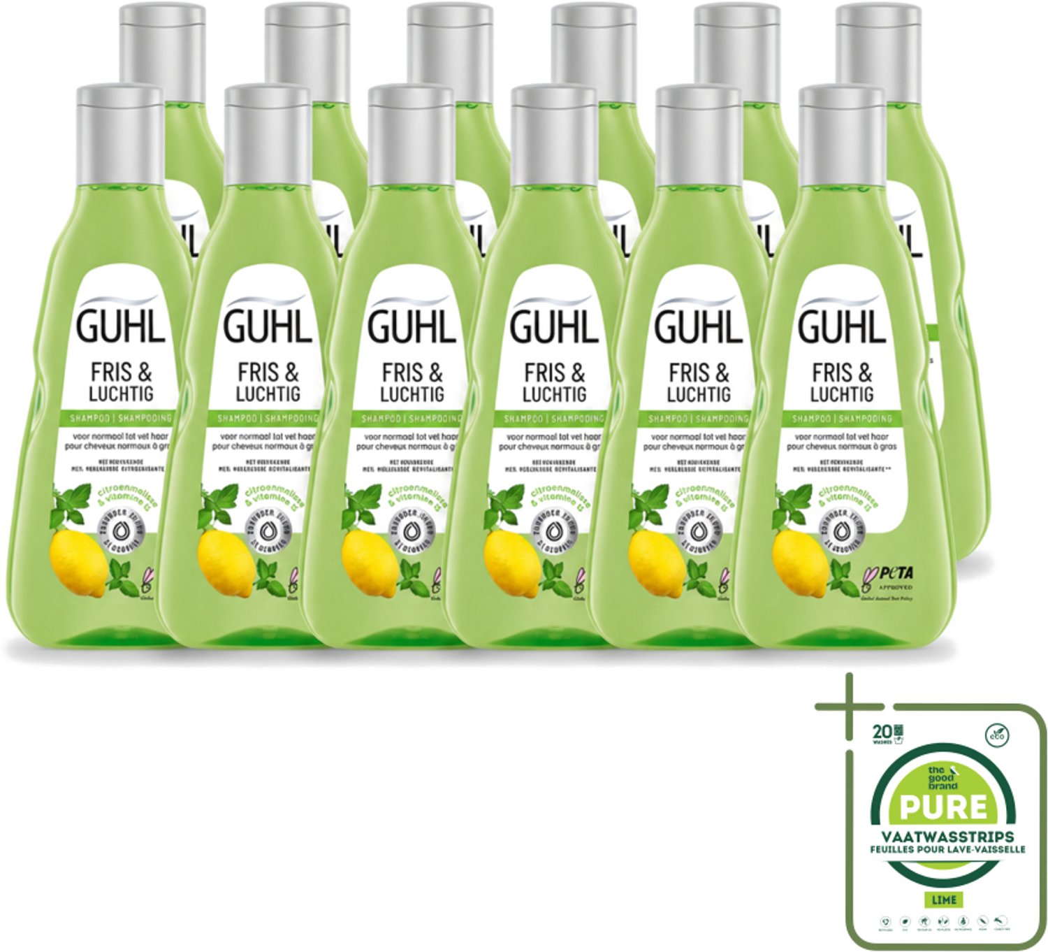 12 x Guhl - Shampoo - Fris & Luchtig - 250 ml - Grootverpakking - Vaatwasstrips - Fris Haar - Luchtig Haar - Vet Haar - Verfrissend Haar - Talgverwijderend Shampoo