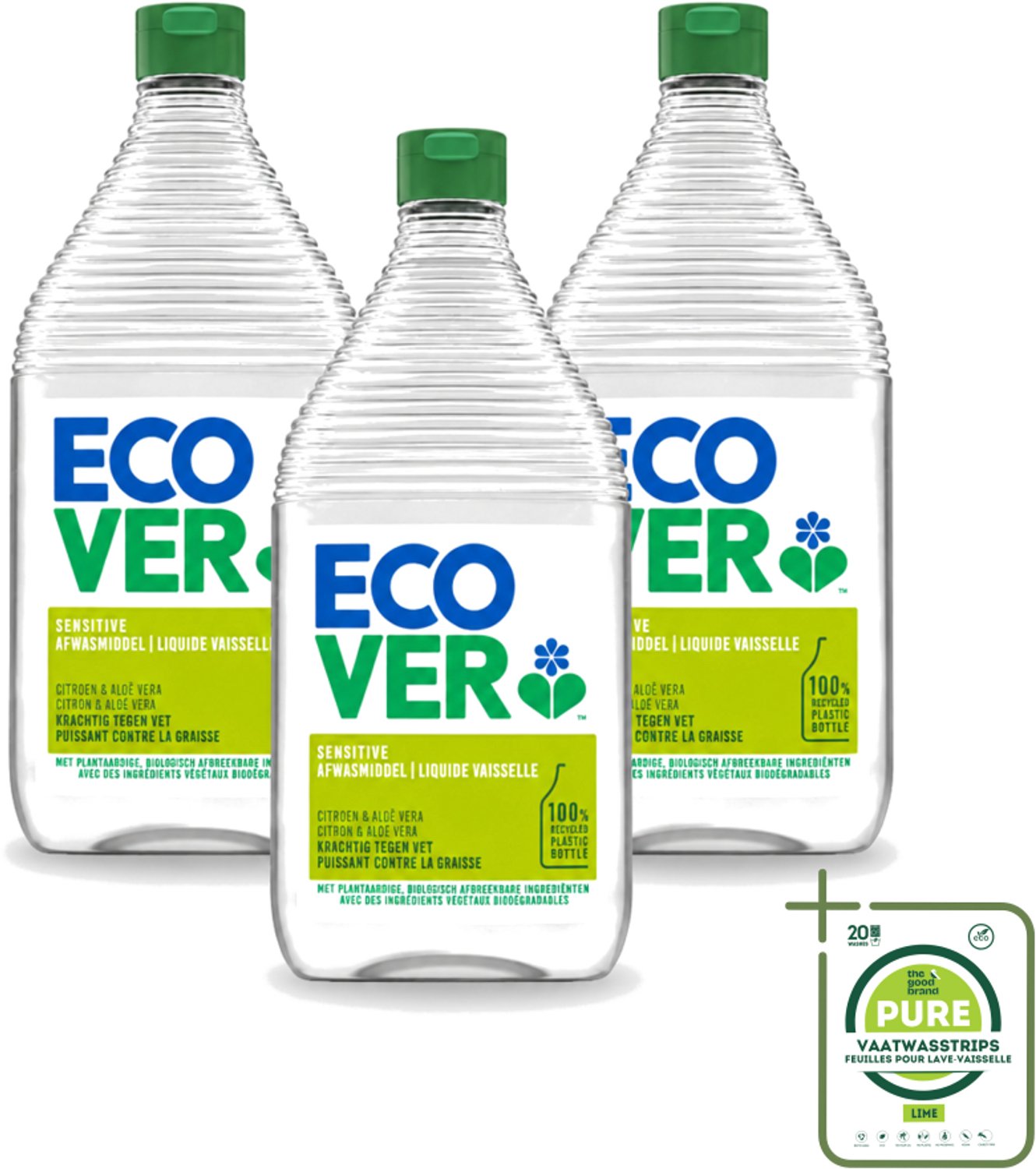 3 x Ecover - Afwasmiddel - Citroen & Aloë Vera - 950 ml - Grootverpakking - Vaatwasstrips - Afwasmiddel Citroen Aloë Vera - Natuurlijk Afwasmiddel - Plantaardig Afwasmiddel - Huidvriendelijk Afwasmiddel - Duurzaam Afwasmiddel