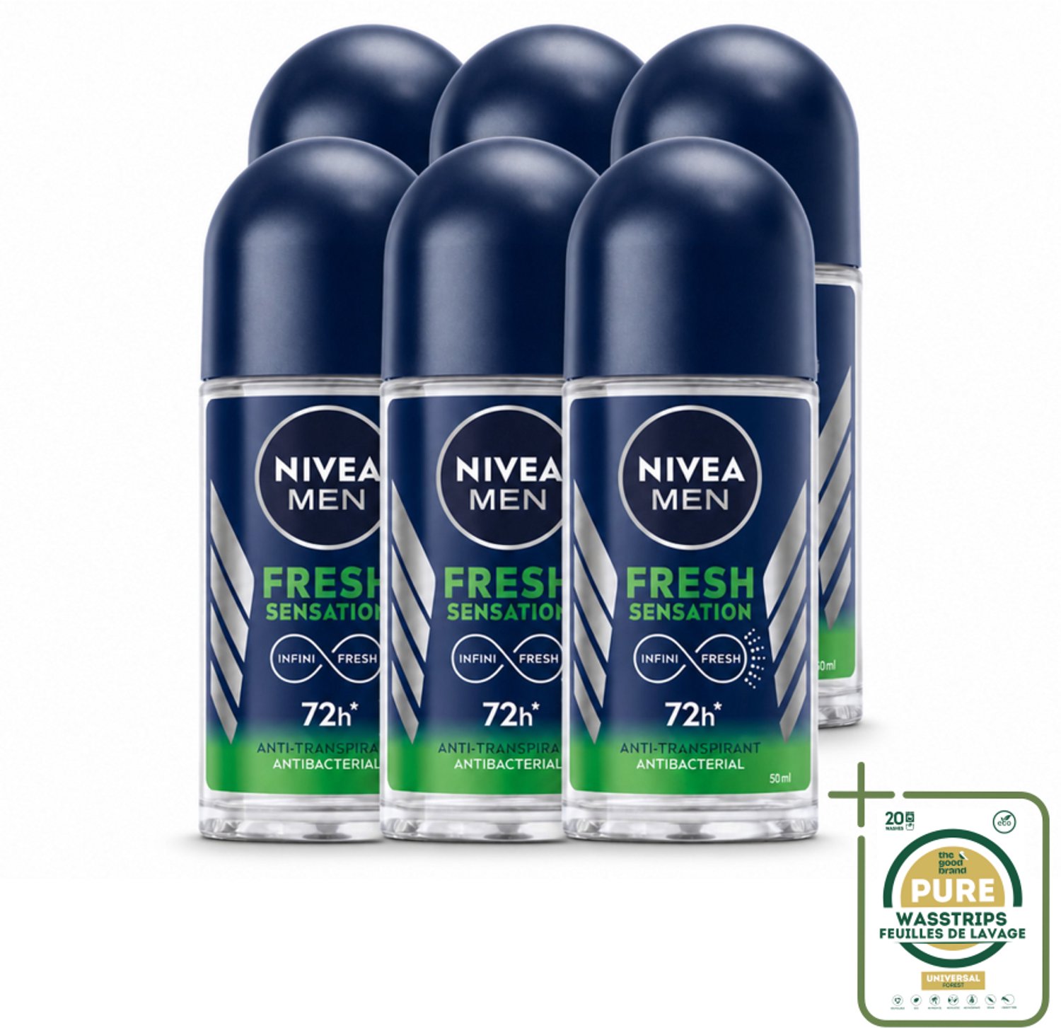 6 x NIVEA MEN - Deodorant Roller - Fresh Sensation - 50 ml - Anti-transpirant - Fris - Geur - Huidvriendelijk - 72 Uur Bescherming