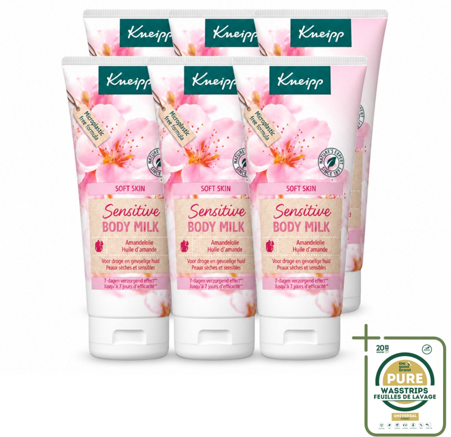 6 x Kneipp - Body lotion - Soft Skin - Amandelbloesem - 200 ml - Wasstrips - Huidverzorging - Droge Huid - Gevoelige Huid - Bodylotion - Amandelolie