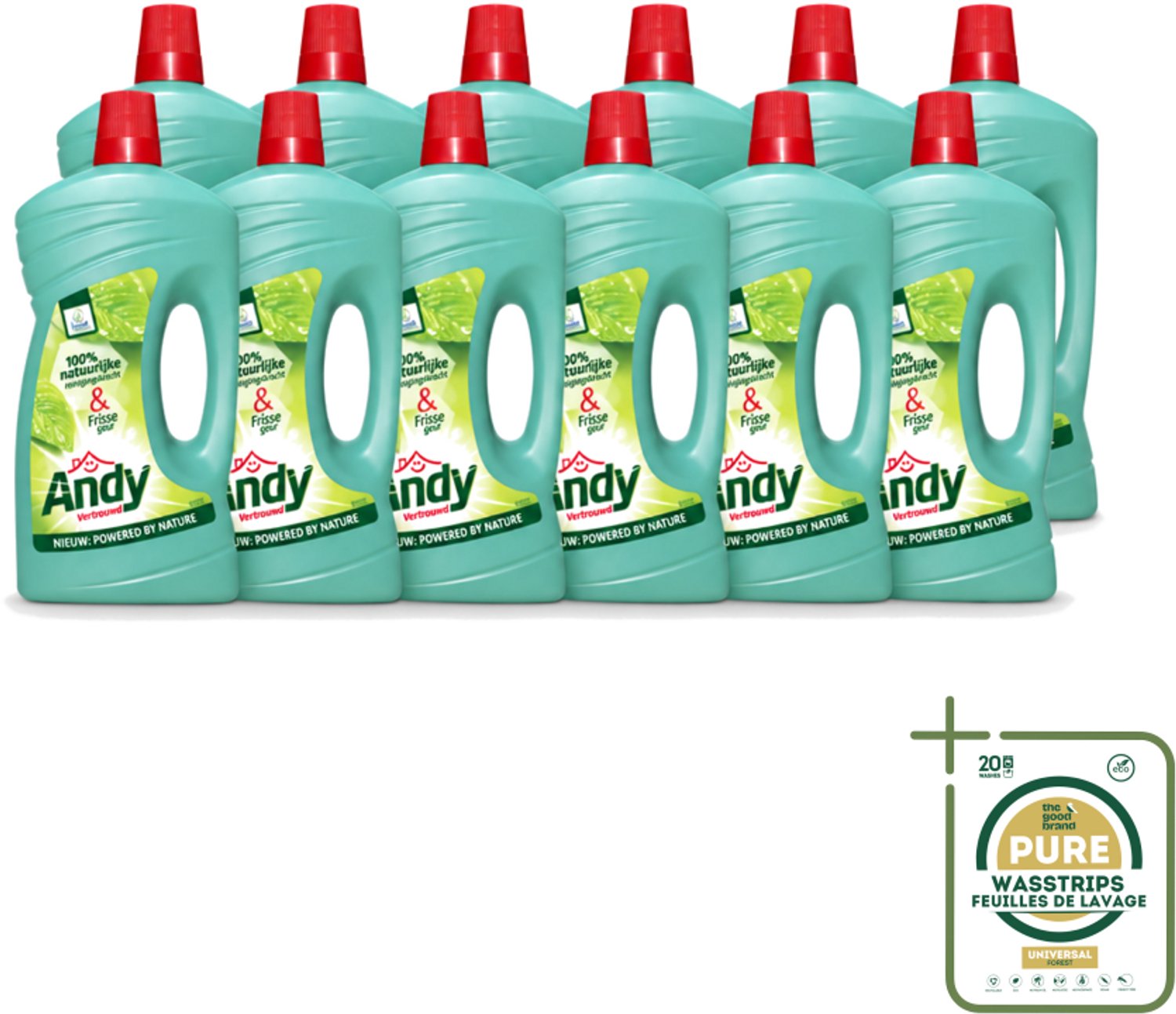 12 x Andy - Vertrouwd - Allesreiniger - Fris & Vertrouwd - 1L - Wasstrips - Allesreiniger - Natuurlijke Reiniger - Fris Aroma - Huishoudelijke Reiniger - Hardnekkig Vuil Verwijderen