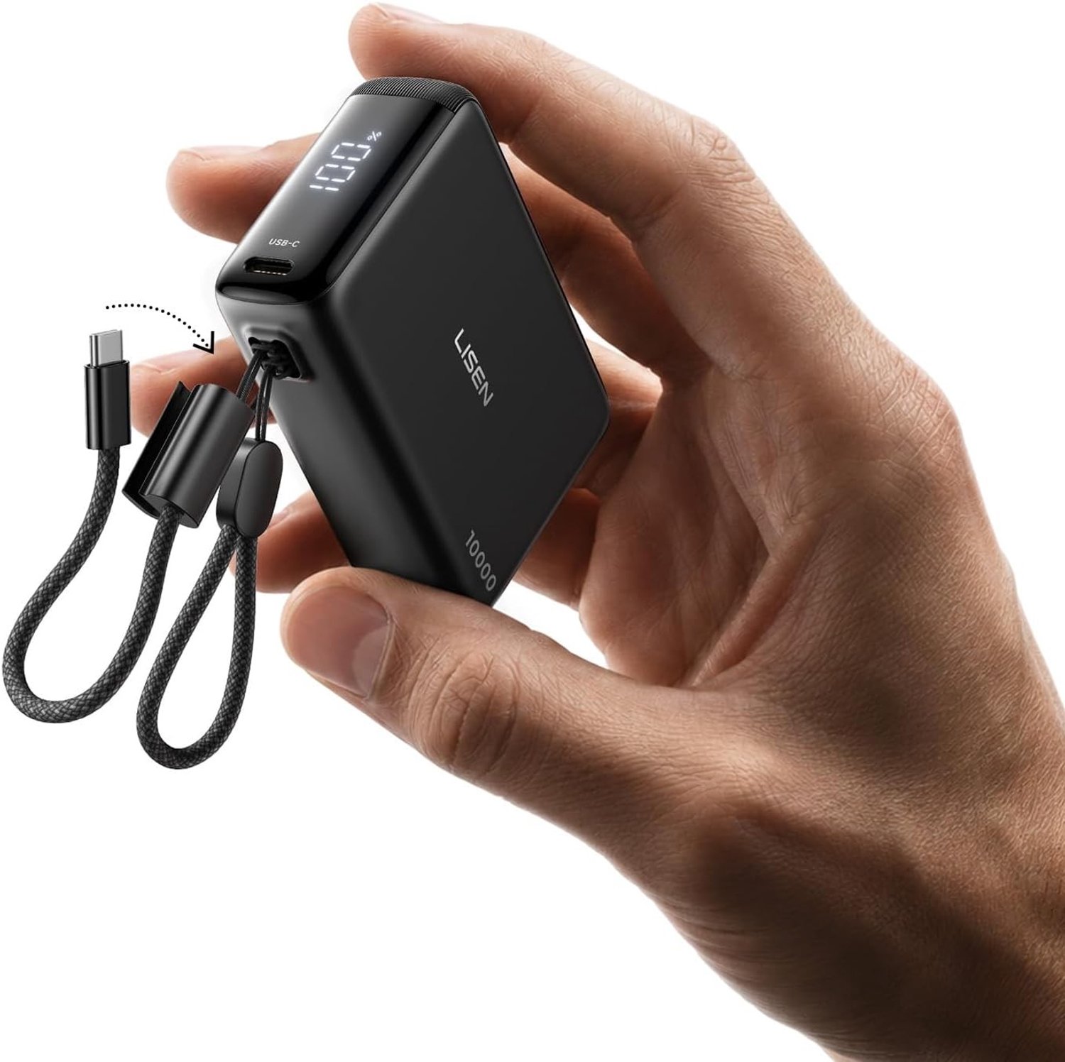 Draagbare powerbank met hoge capaciteit, USB oplaadfunctie en stijlvol zwart ontwerp