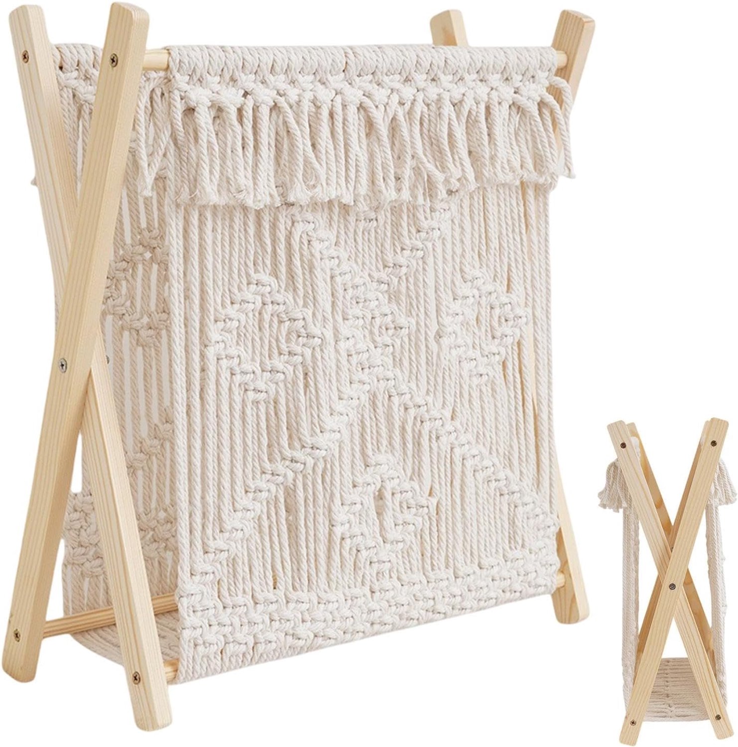 Générique Macramé boekensteun, boekenhouder voor boekenplanken Boho | Kleine Boho opbergstandaard | Krantenopbergmand, multifunctionele staande krantenstandaard