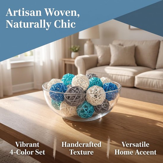 24 Stuks Delige Handgevlochten Rotan Ballen Natuurlijke Rieten Decoratieve Bollen voor Vaasvulling Lichtgewicht Tafeldecoratie voor Bruiloften Huiselijke Sfeermakers — afbeelding 4