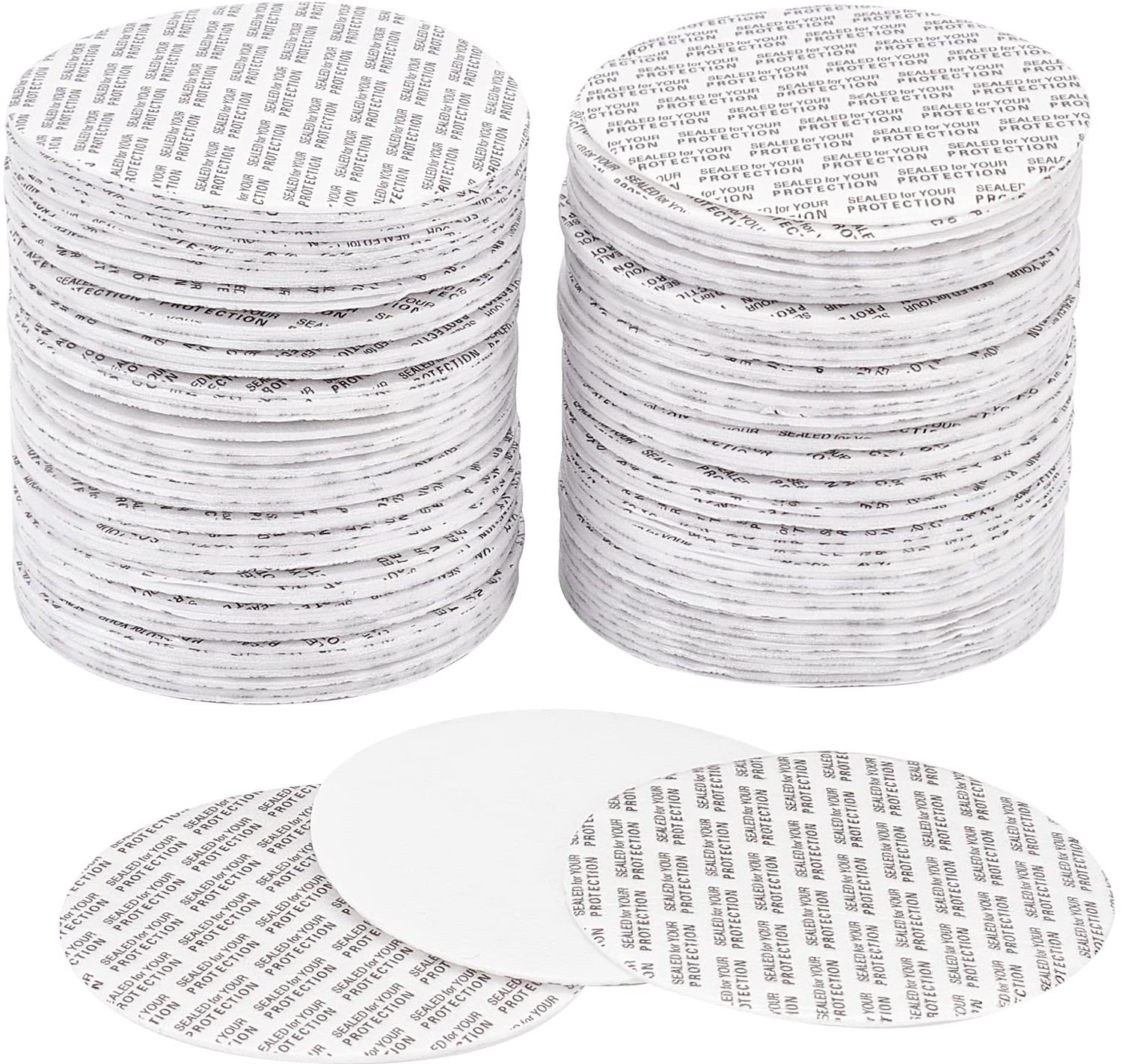 NBEADS 100 stuks drukgevoelige afdichtingen, 70 mm waterdichte schuimdeksels, ronde manipulatiebestendige glazen flessensluitingen voor cosmetische pl