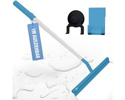 BADIONA Uitbreekbare douchetrekker Blauw - Douchetrekker breed met 100 cm telescoopsteel & haak | Douchecabinetrekker breed XXL douchewisser rubber ra