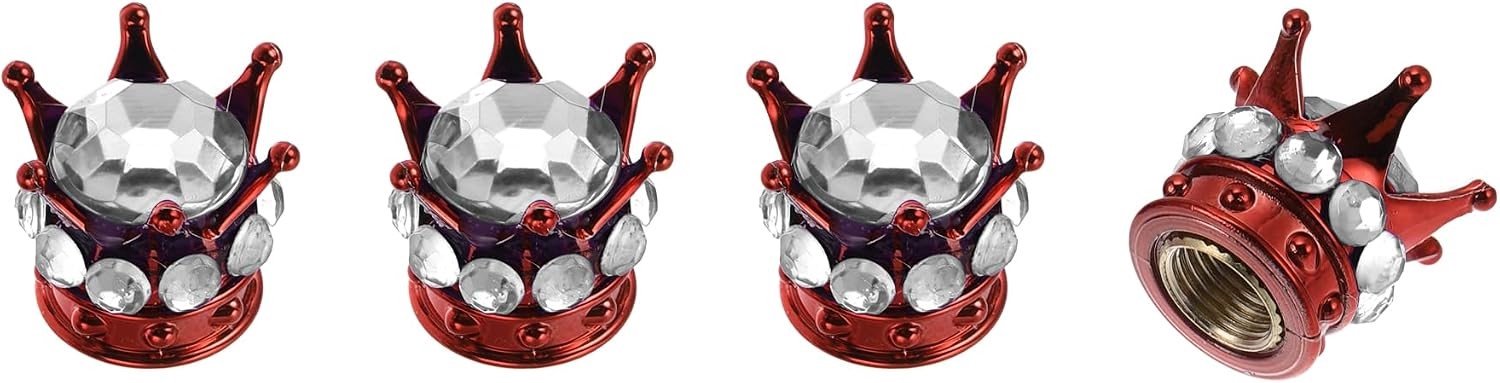 Decoratieve Ventieldoppen voor Auto en Truck - 4 Stuks, 15mm, Stofbescherming, Rood en Zilver, ABS en Koper